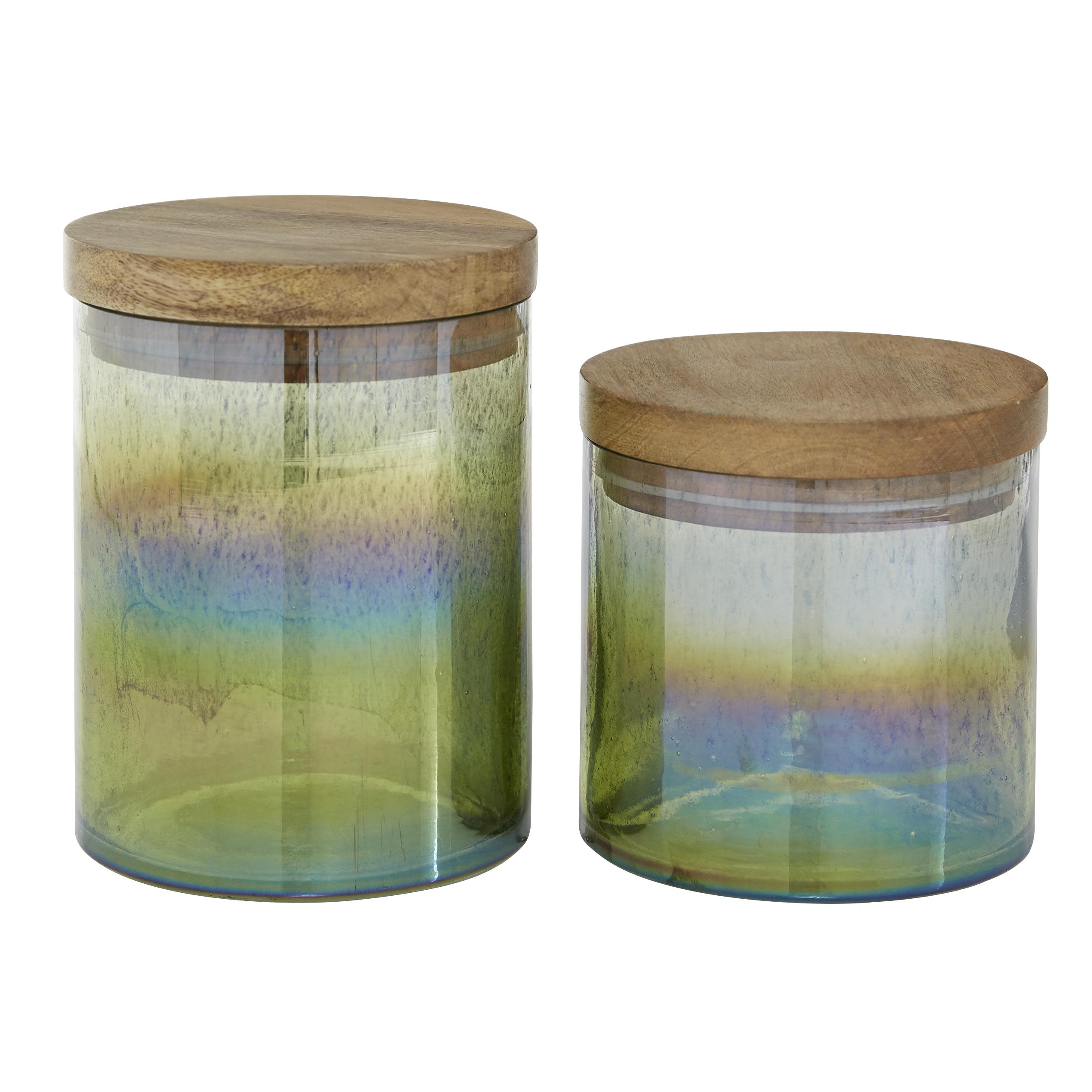 The Novogratz Multi Colored Wood  Ombre Living Room Decorative Jars with Wood Lid, Set of 2 7", 5"H