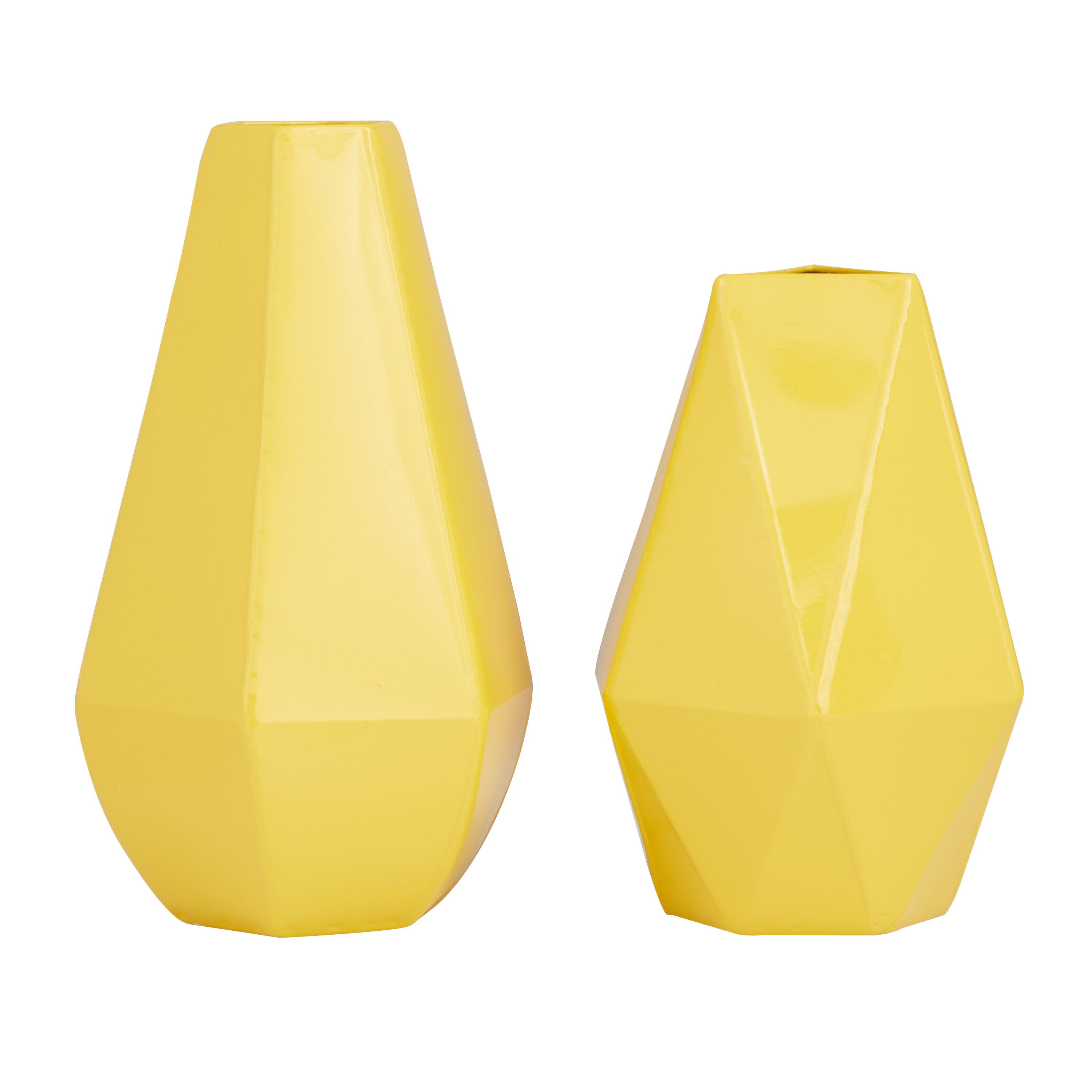 CosmoLiving by Cosmopolitan Yellow Metal Geometric Decorative Vase, Set of 2, 12\", 10\"H, 