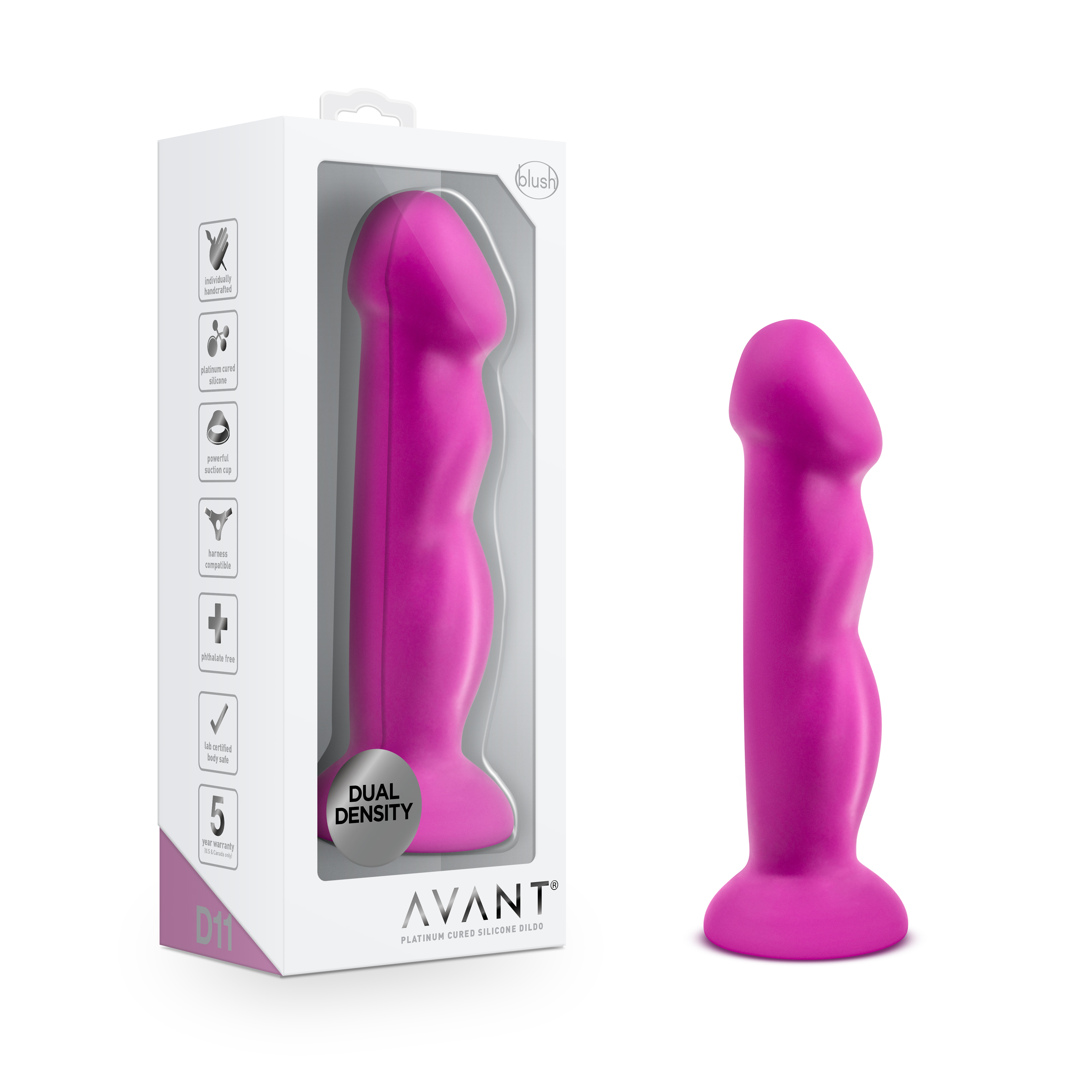 Blush Avant / Suko Violet D11: Artisan 8 Inch Curved P-Spot / G-Spot Dildo with Suction Cup Base - Elegantly Made with Smooth Ultrasilk? Purio? Silicone