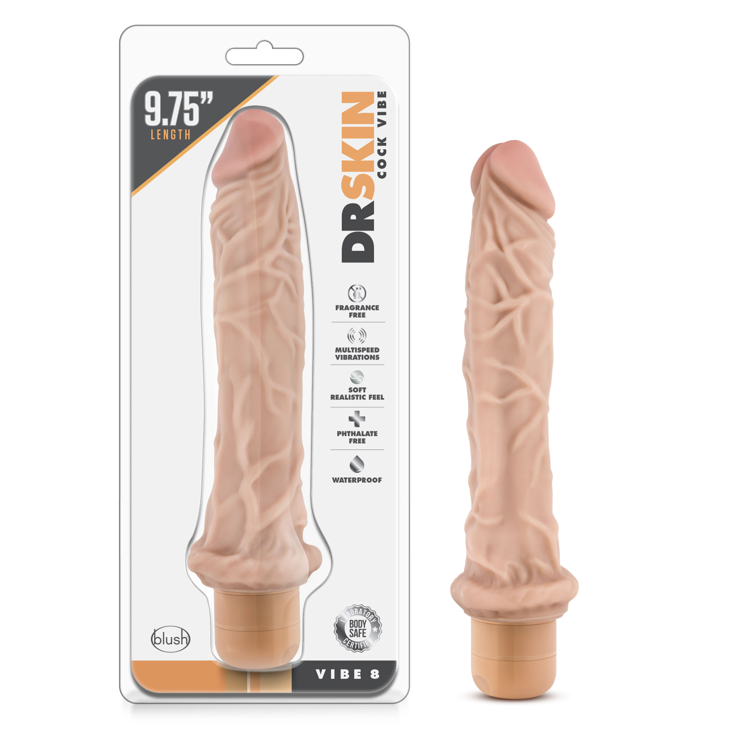 Blush Dr. Skin Cock Vibe 8 Realistic Beige 9.75-Inch Long Vibrating Dildo