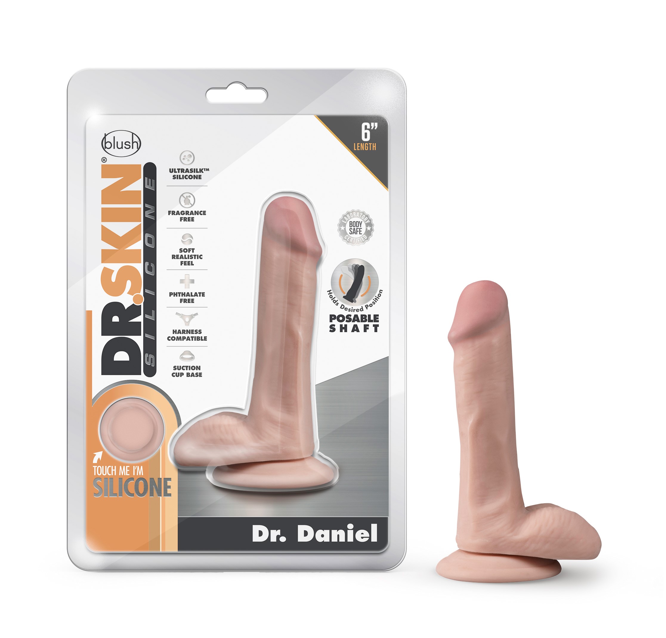 Blush Dr. Skin Silicone Dr. Daniel Realistic Vanilla 6.5-Inch Long Dildo With Balls & Suction Cup Base