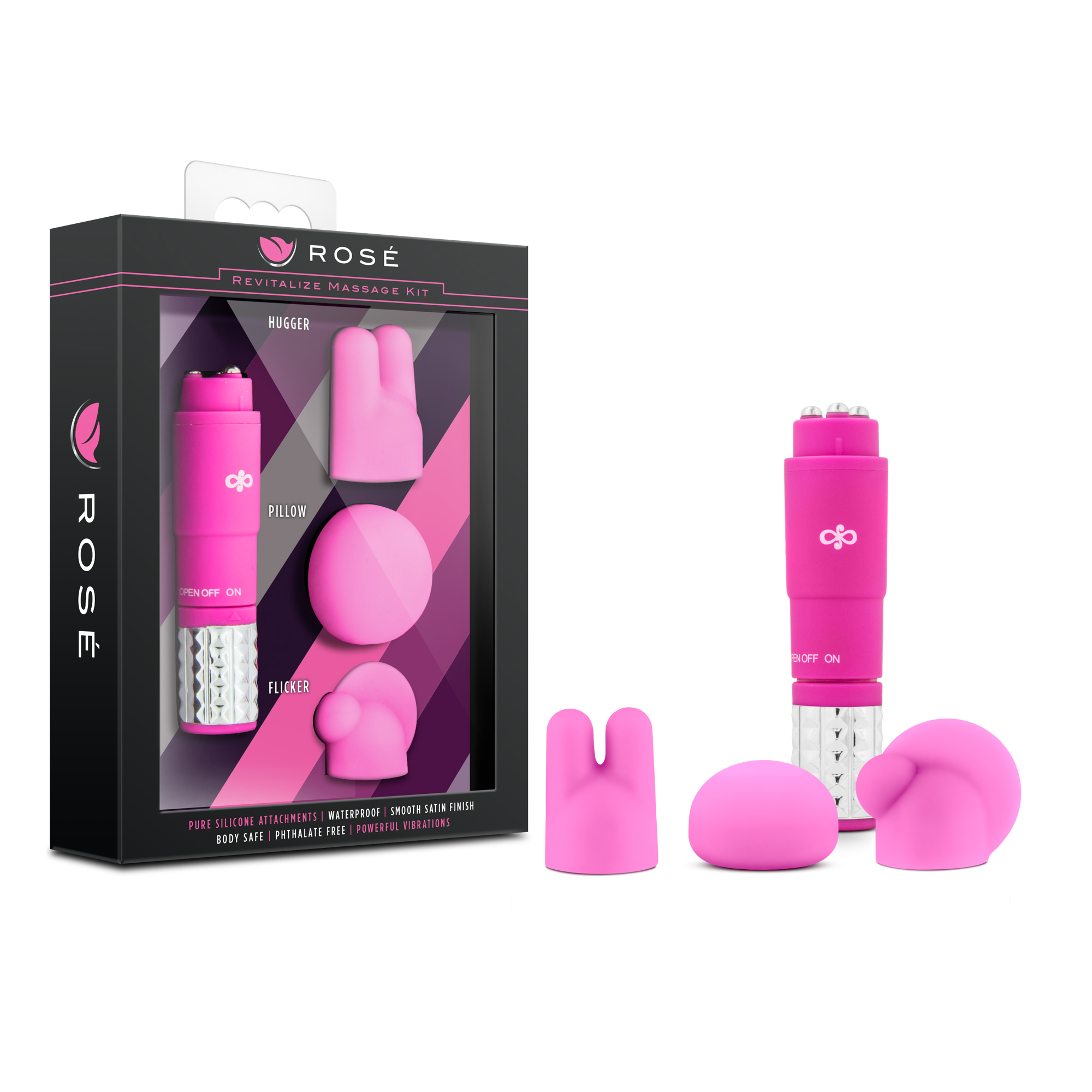 Blush Rose Revitalize Pink Vibrating 3-Piece Massage Wand Kit