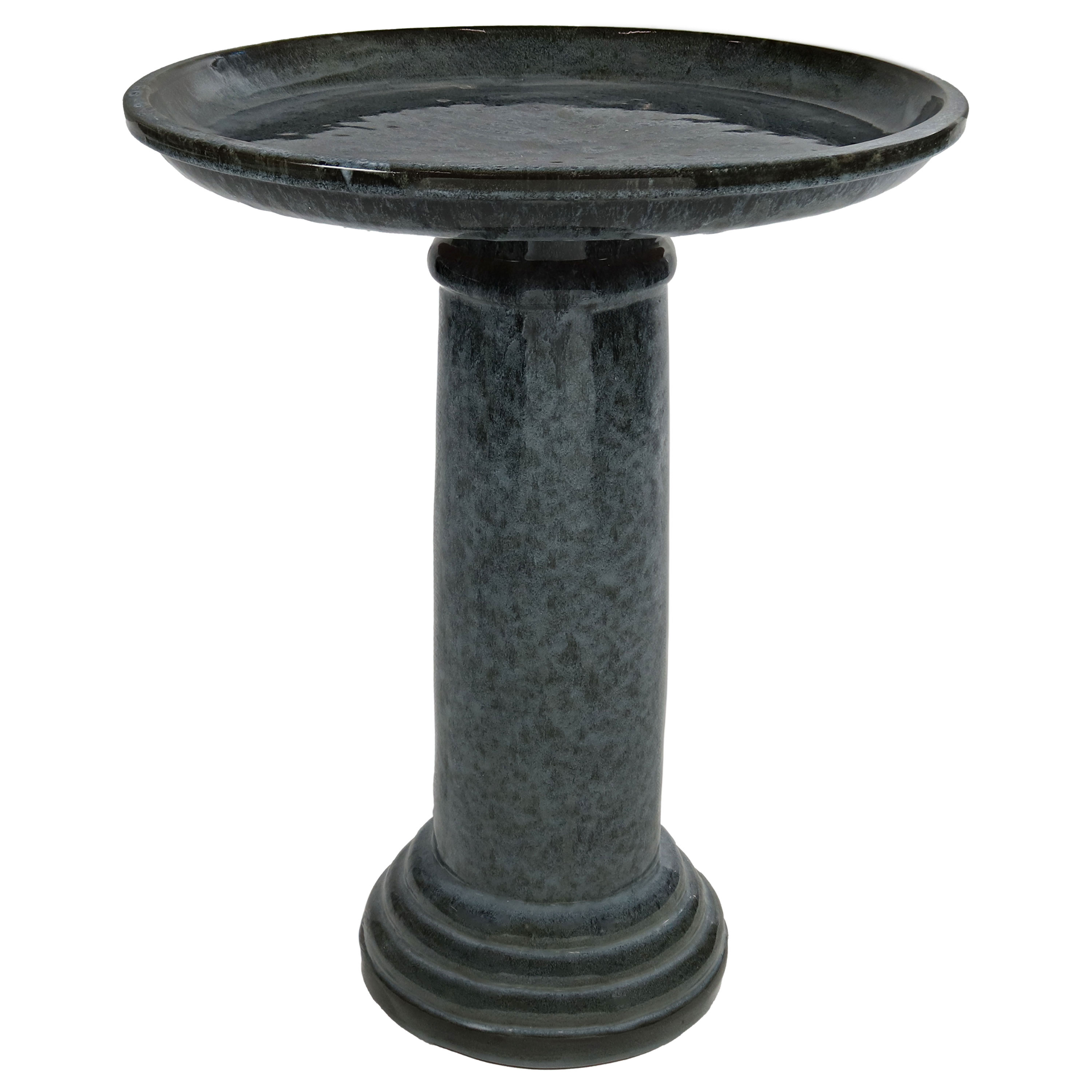 Toulon Glazed Ceramic Bird Bath - Black Mist