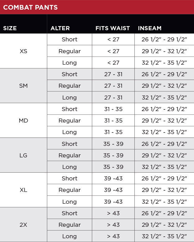 Sizing Chart