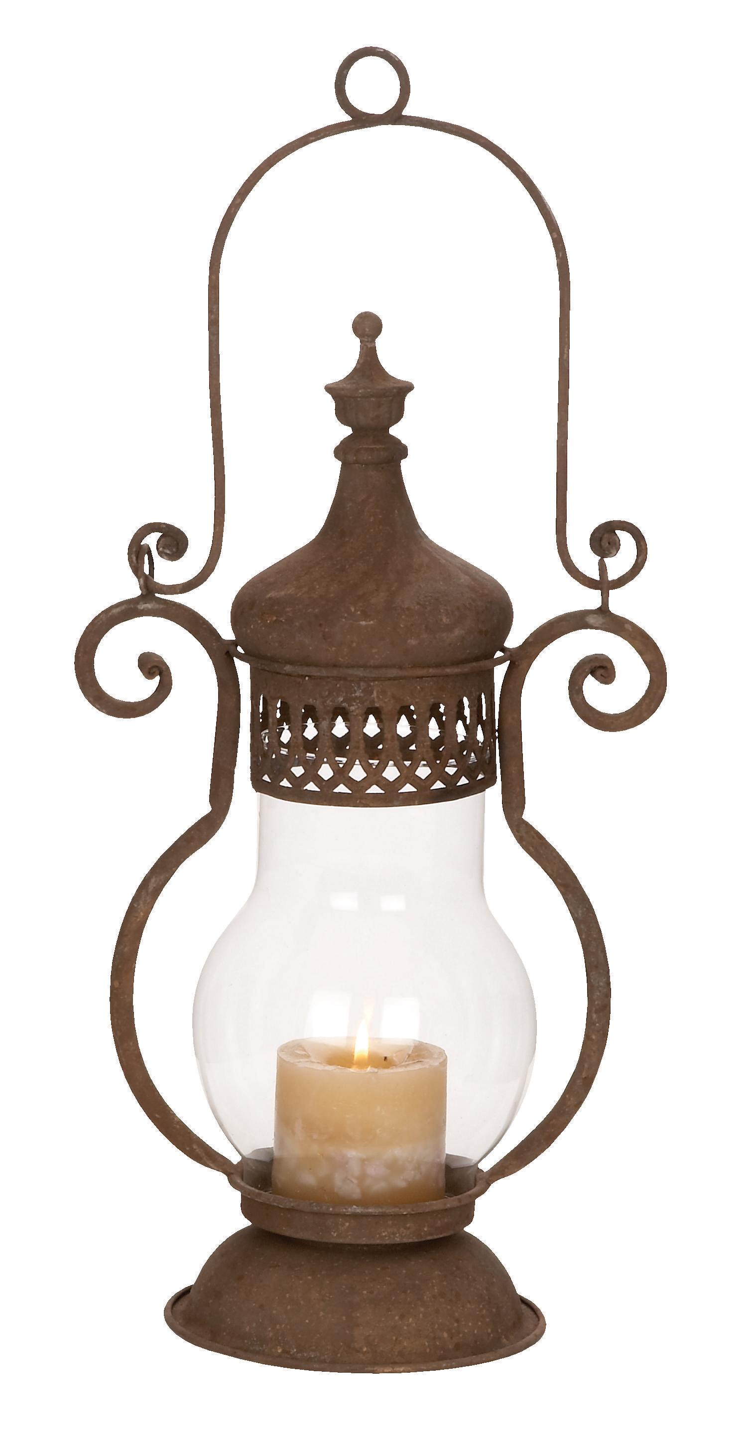 Brown Metal  Candle Lantern, 10" x 6" x 18"