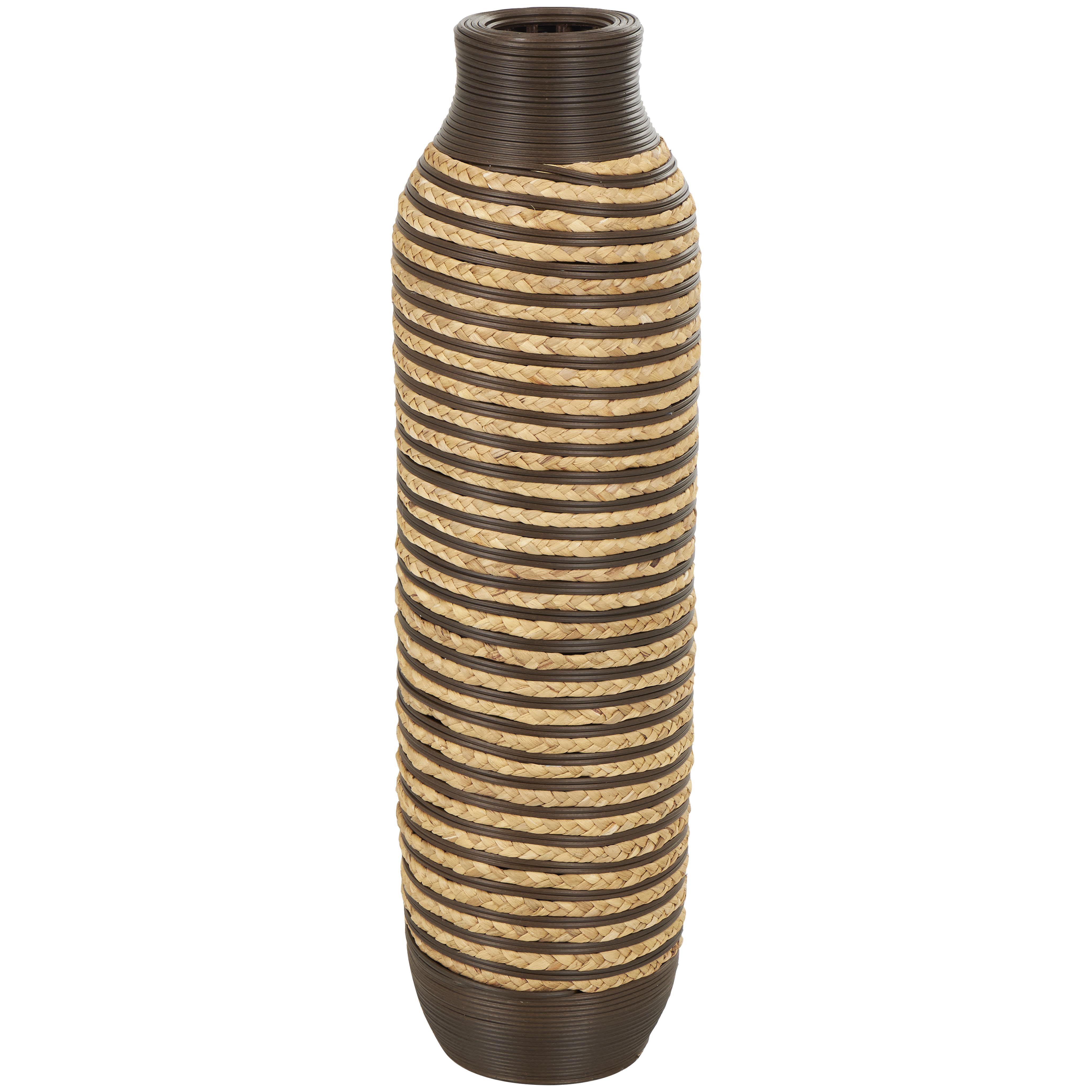 Brown Seagrass  Handmade Slim Woven Tall Decorative Vase with Dark Brown Striped Accents, 9\" x 9\" x 32\" Set of 2