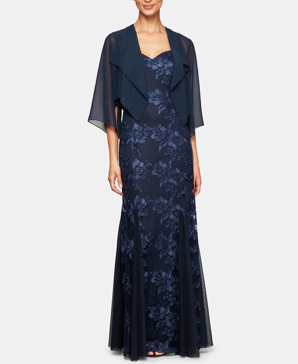 Alex Evenings Women's Petite Gown and Chiffon Jacket Blue Size 8P