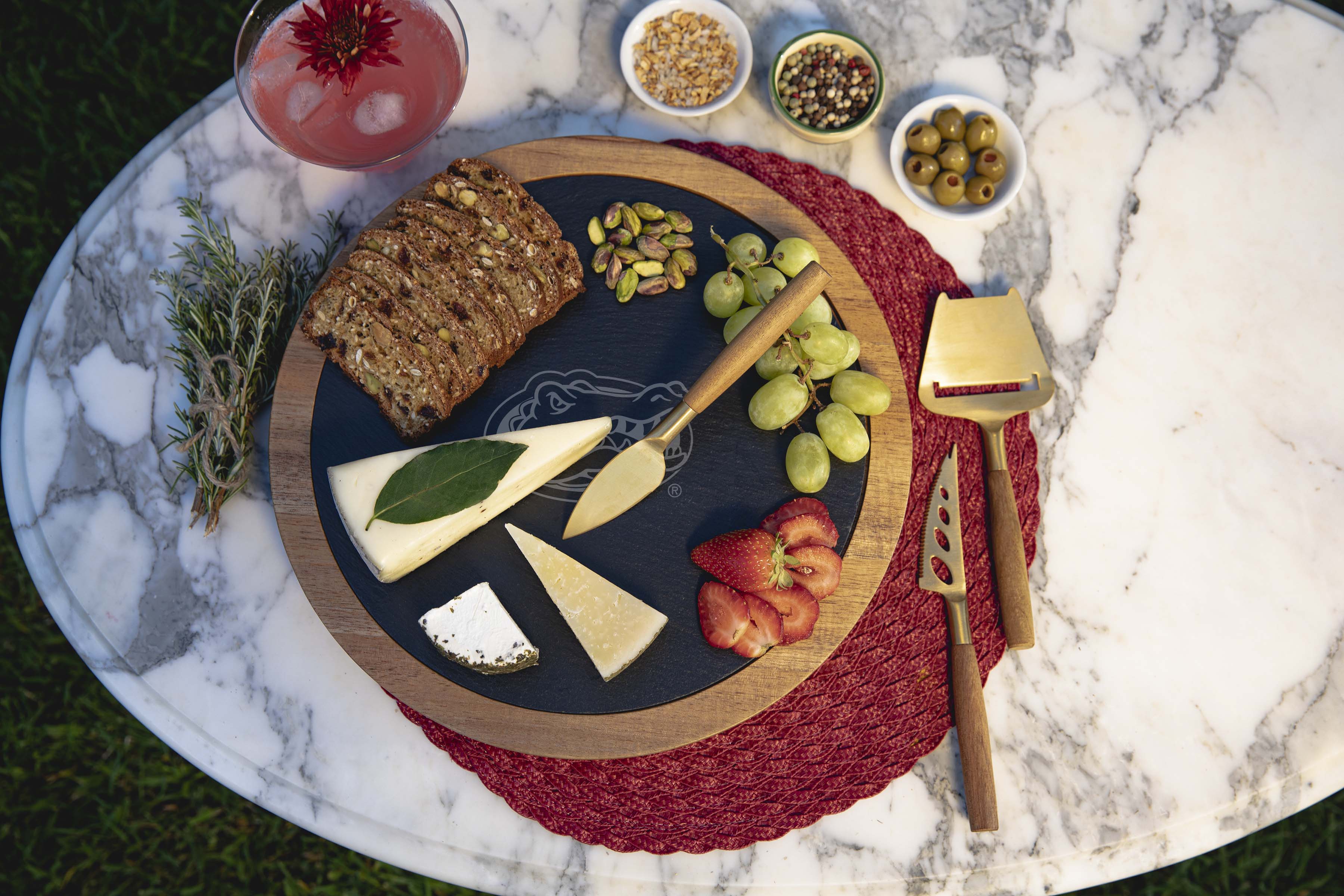 Florida Gators - Insignia Acacia and Slate Serving Board with Cheese Tools