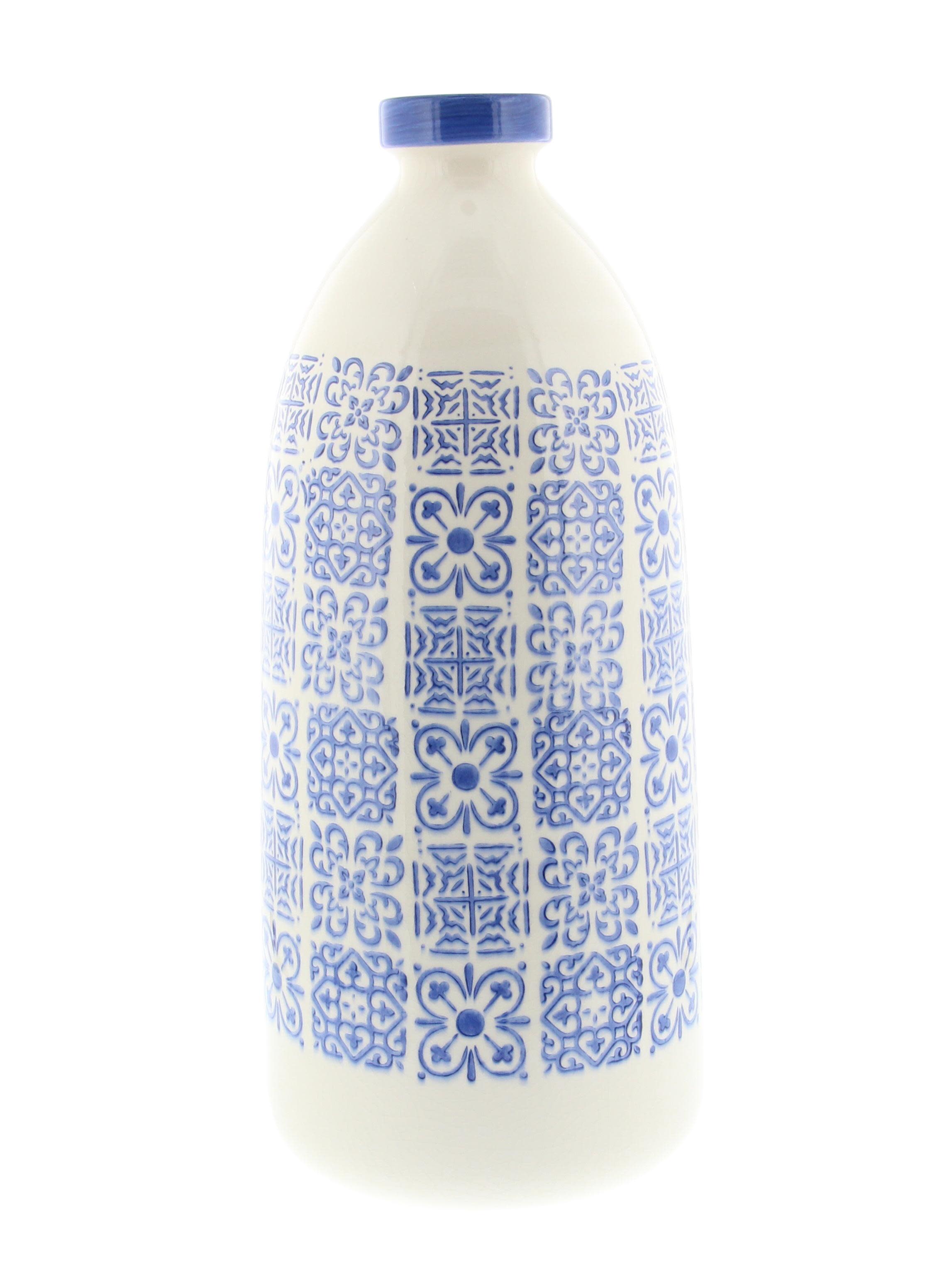Blue Ceramic Coastal Vase, 18" x 8" x 8"