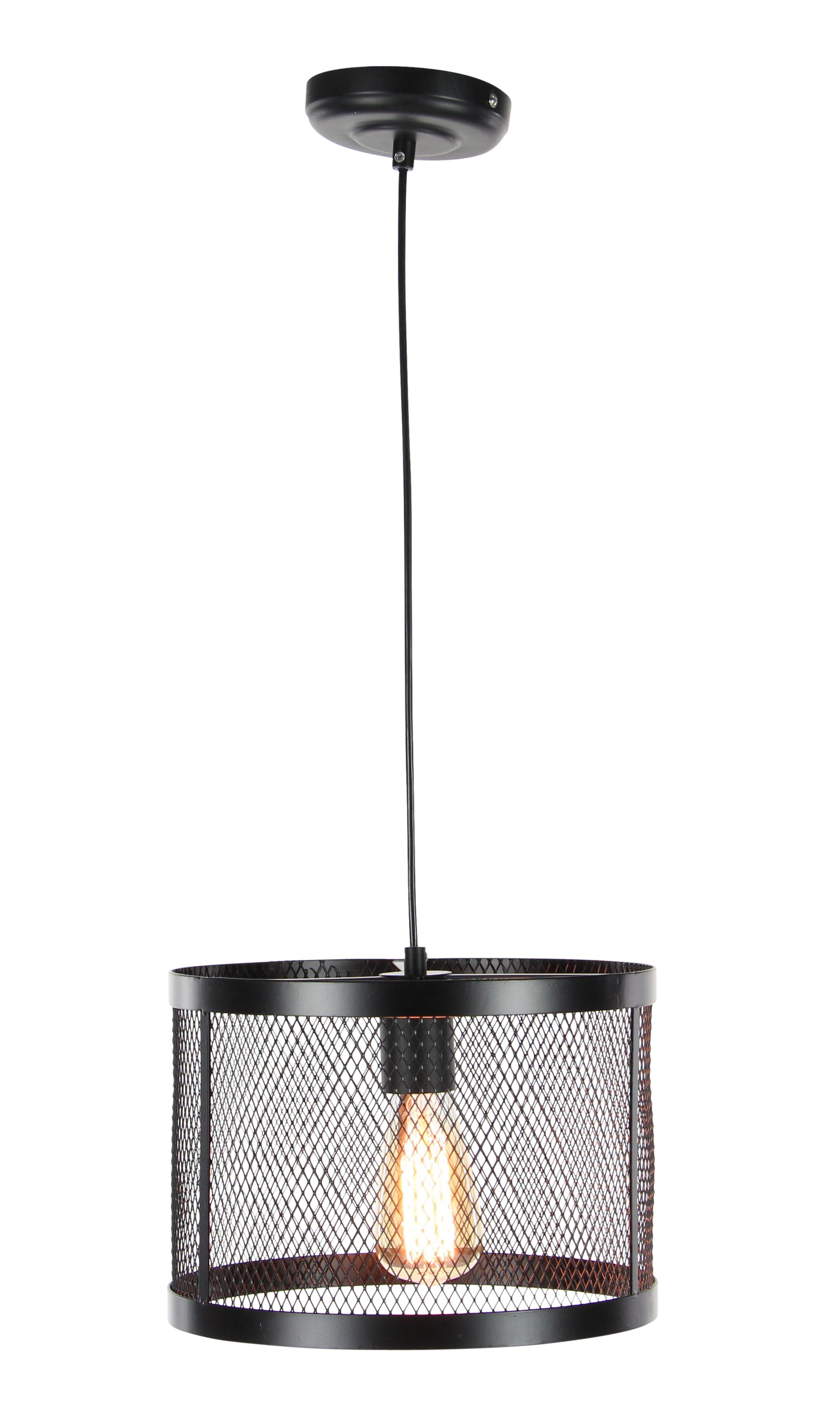 Industrial Black Lighting Pendant with Black Mesh Shade, 11" x 7"