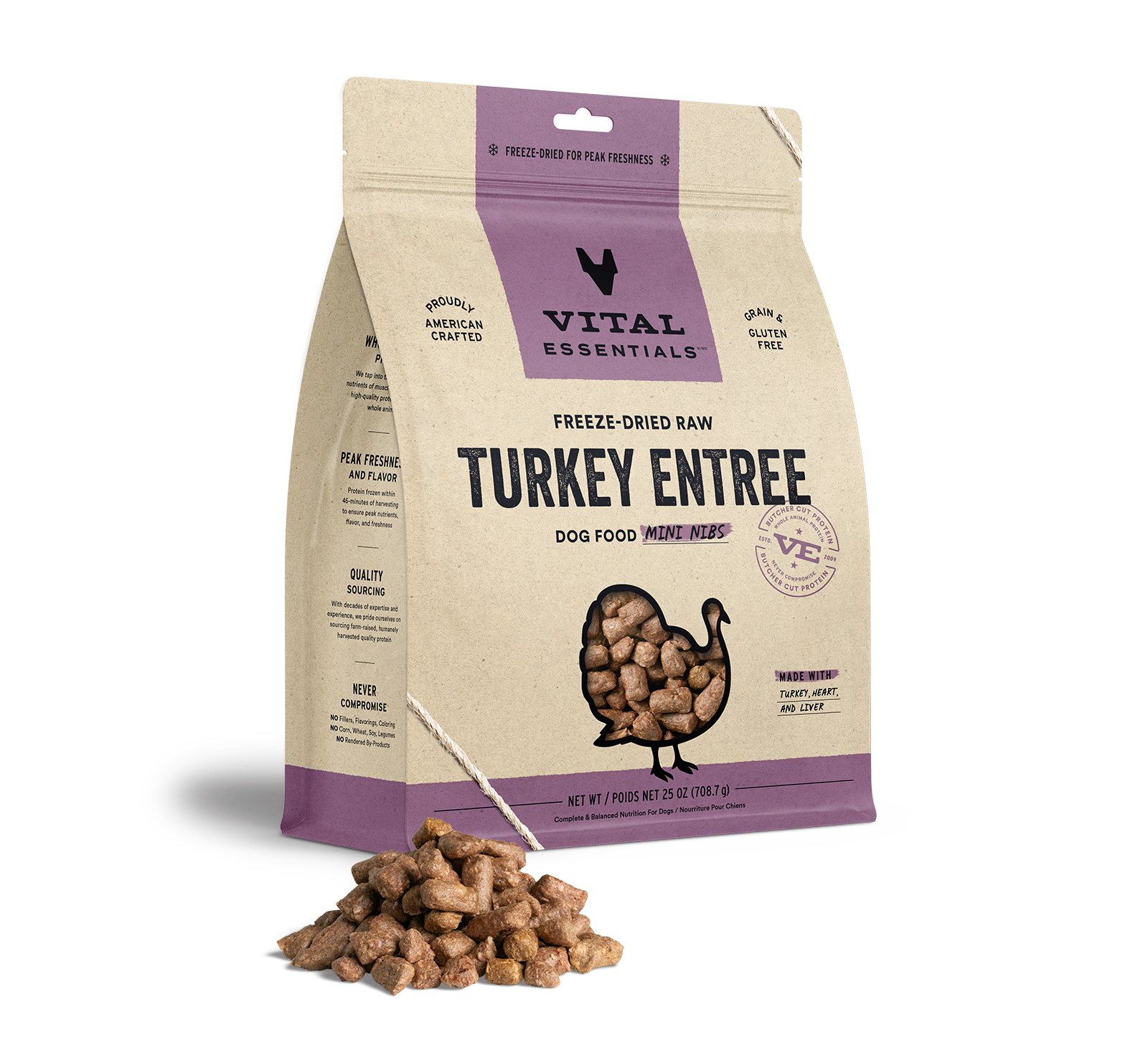 Vital Essentials Freeze-Dried Raw Turkey Entree Dog Food Mini Nibs, 25 oz - Items on Sale Now