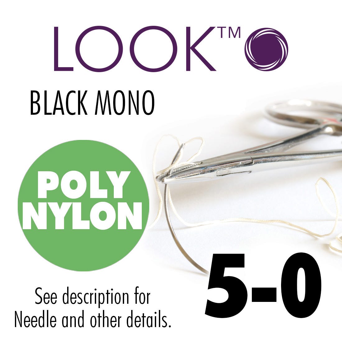 5-0 Black Mono Nylon Sutures, C17, 10"-12/Box