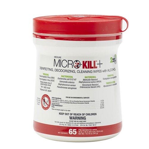 Micro-Kill™+ Disinfectant Cleaner, with Alcohol, 10" x 10", - 65/Canister