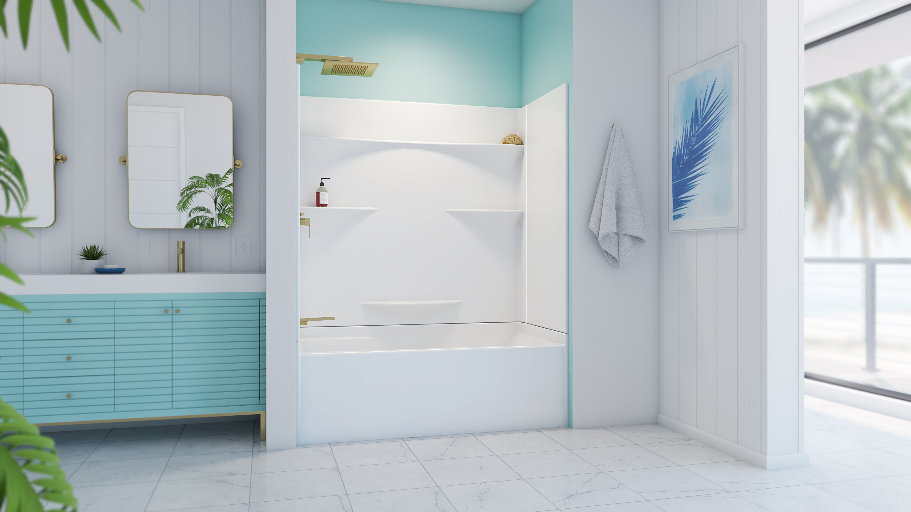 Acrylx Alcove Four Piece Tub Shower In view 3