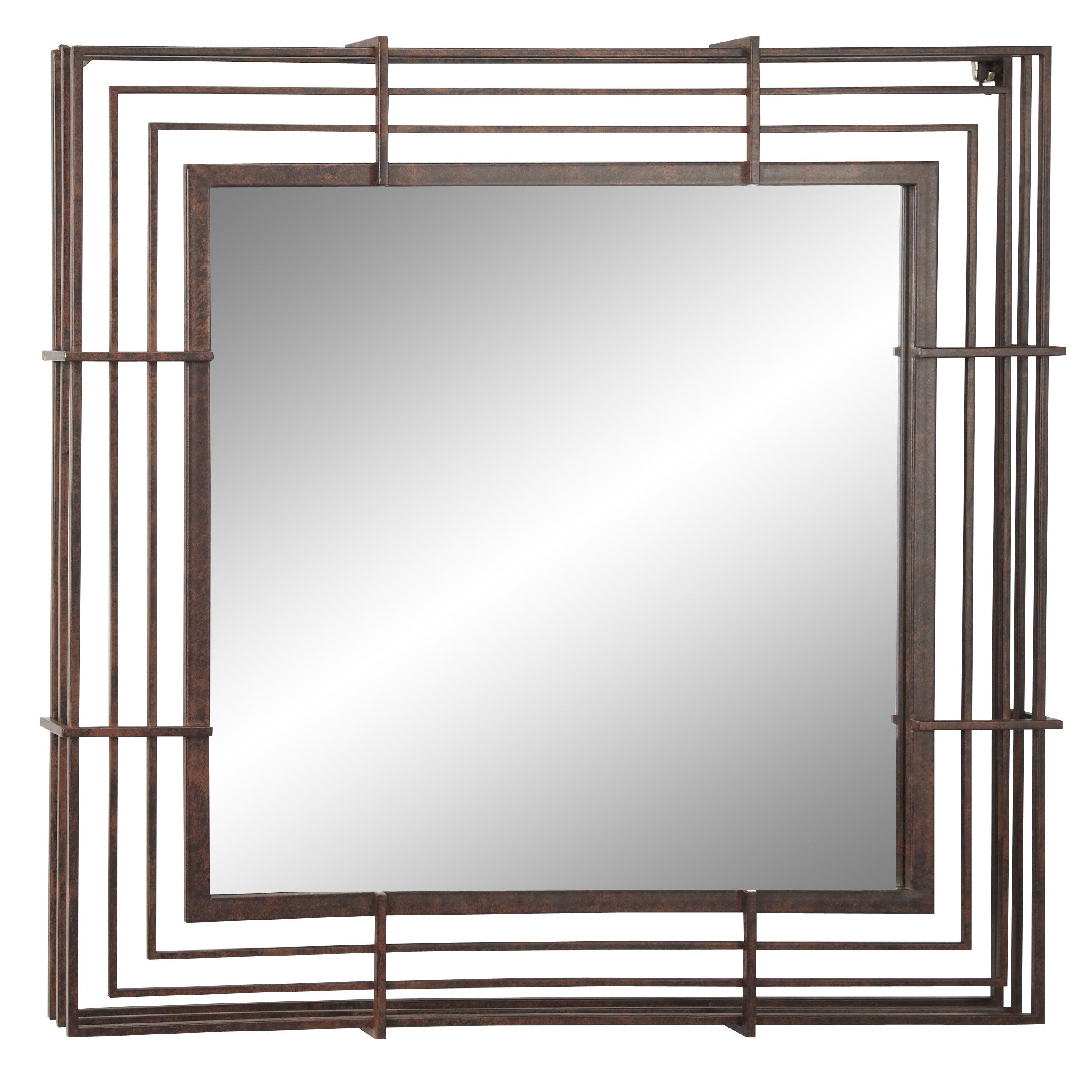 Brown Metal  Room Wall Mirror, 32" x 3" x 32"
