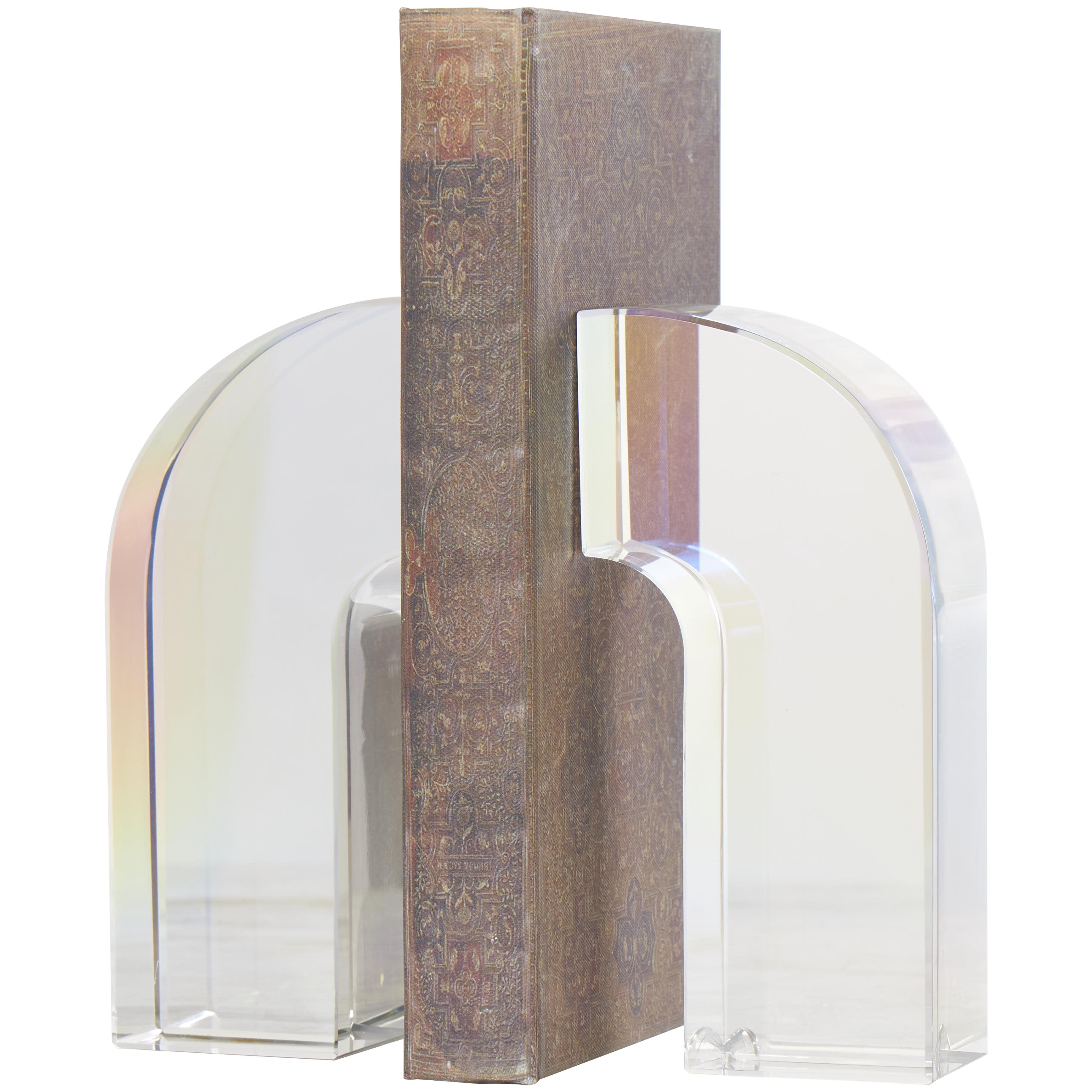 (4 set ) Clear Crystal Geometric Arched Decorative Bookends, 