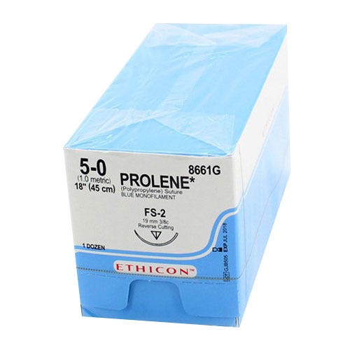 PROLENE® Polypropylene Blue Monofilament Sutures, 5-0, FS-2, Reverse Cutting, 18" - 12/Box