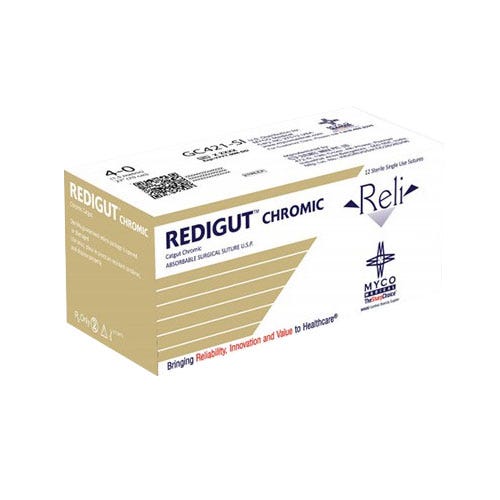 Reli® REDIGUT® Chromic Gut  Sutures, 4-0, YP-3 (P-3 or C3), Precision Reverse Cutting, 18" - 12/Box
