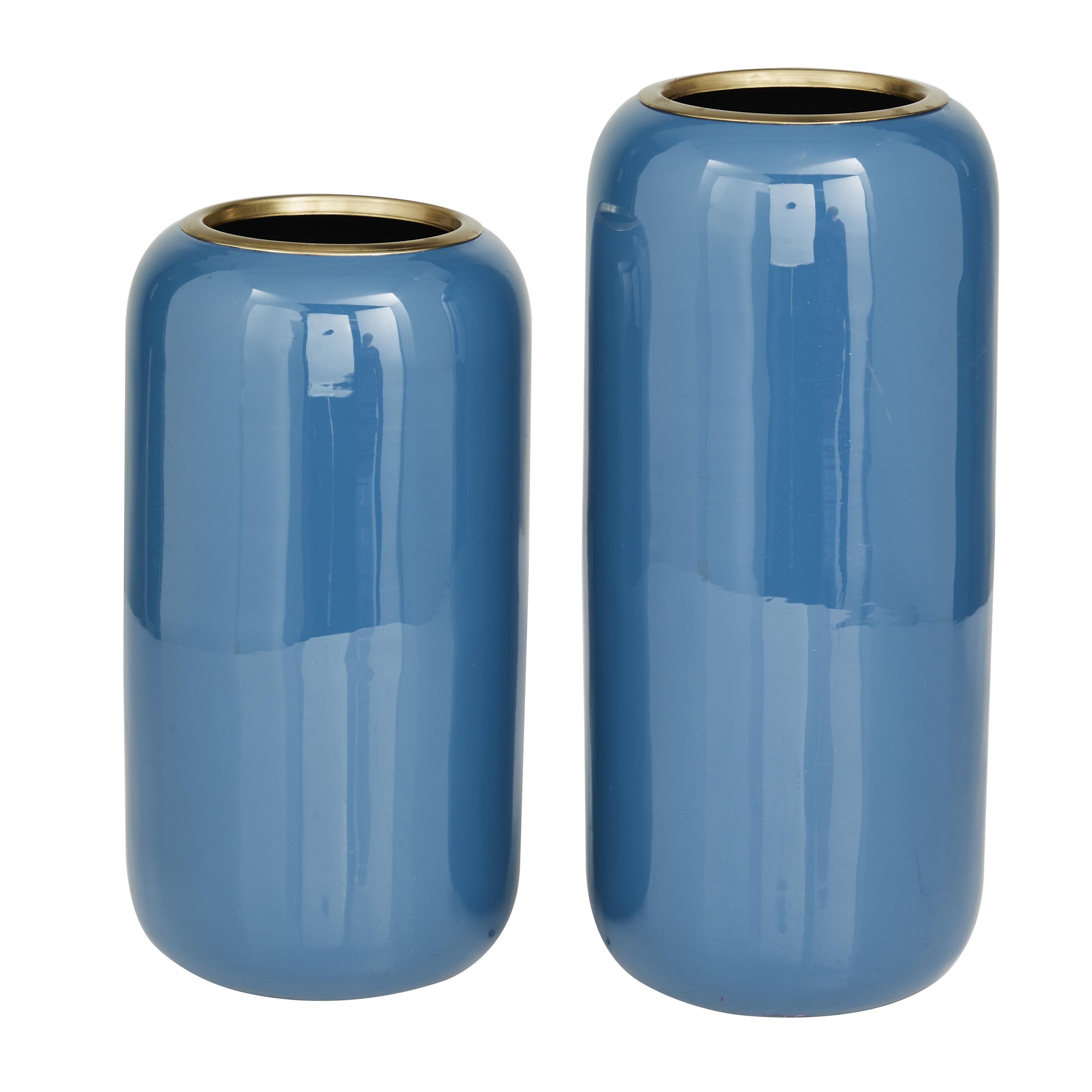 The Novogratz Blue Metal  Decorative Vase, Set of 2 13", 11"H