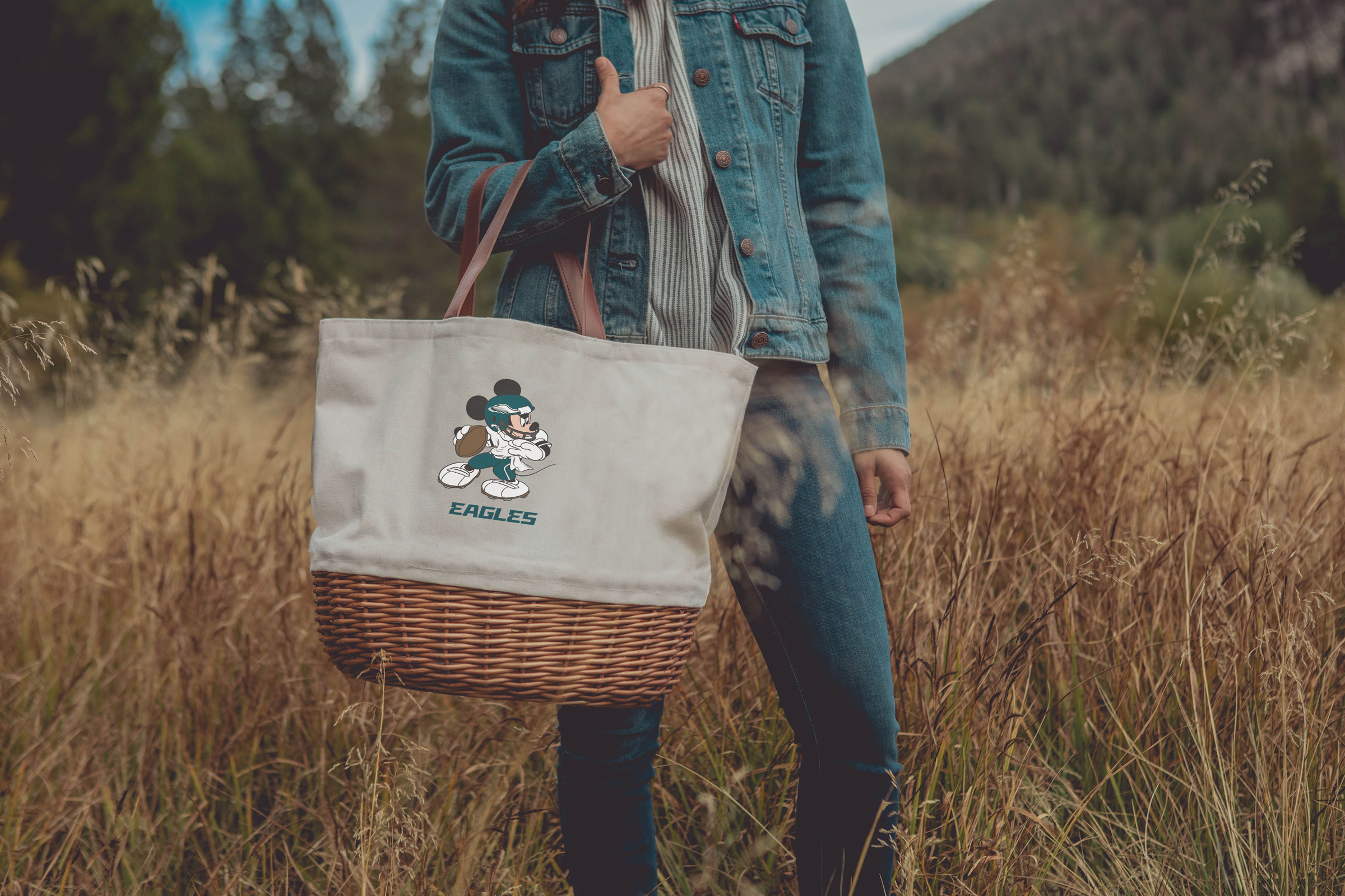 Philadelphia Eagles Mickey Mouse - Coronado Canvas and Willow Basket Tote
