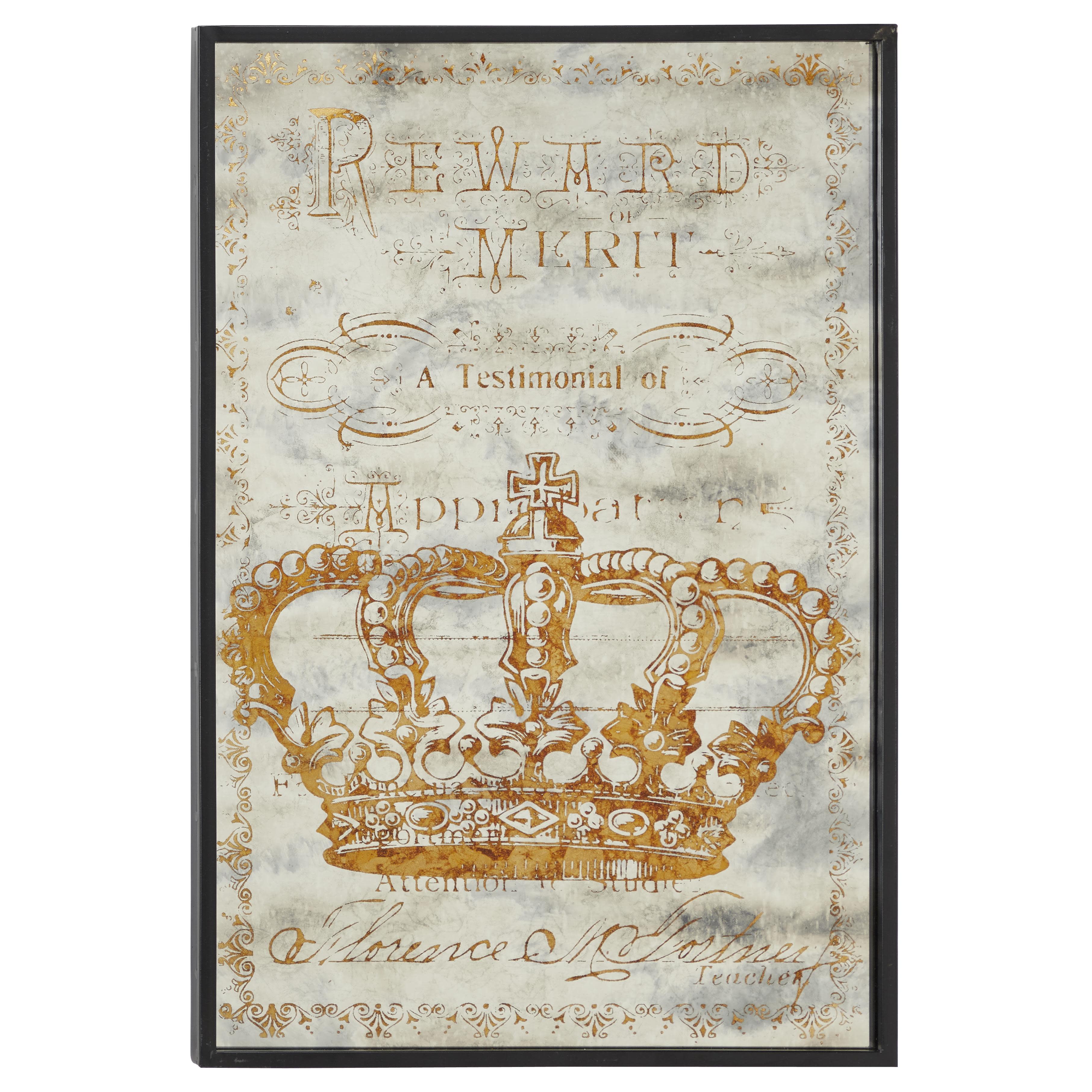 Gold Metal Crown Home Wall Decor with Black Frame, 16" x 1" x 24"
