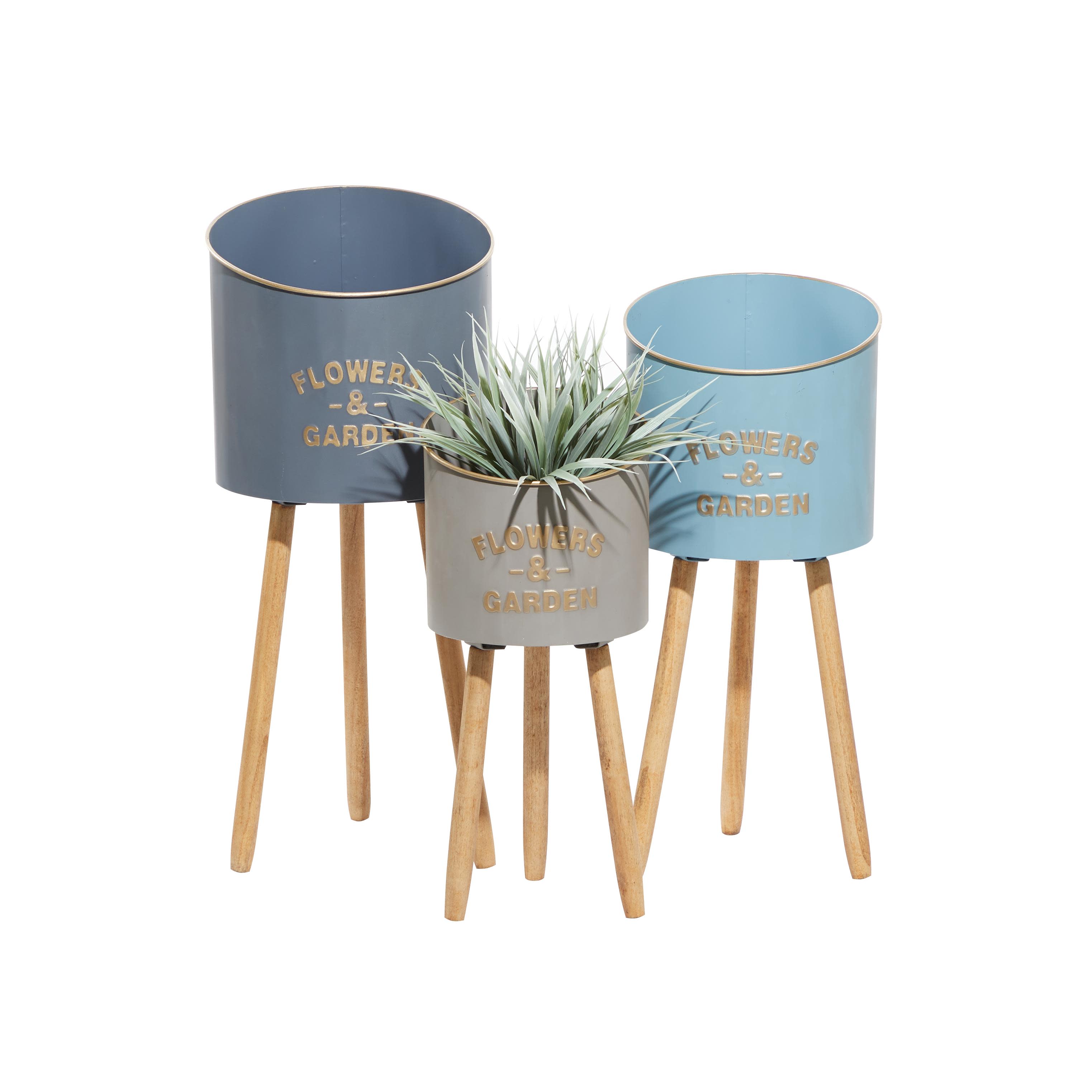 Multi Colored Metal  Planter, Set of 3 24", 21", 18"H