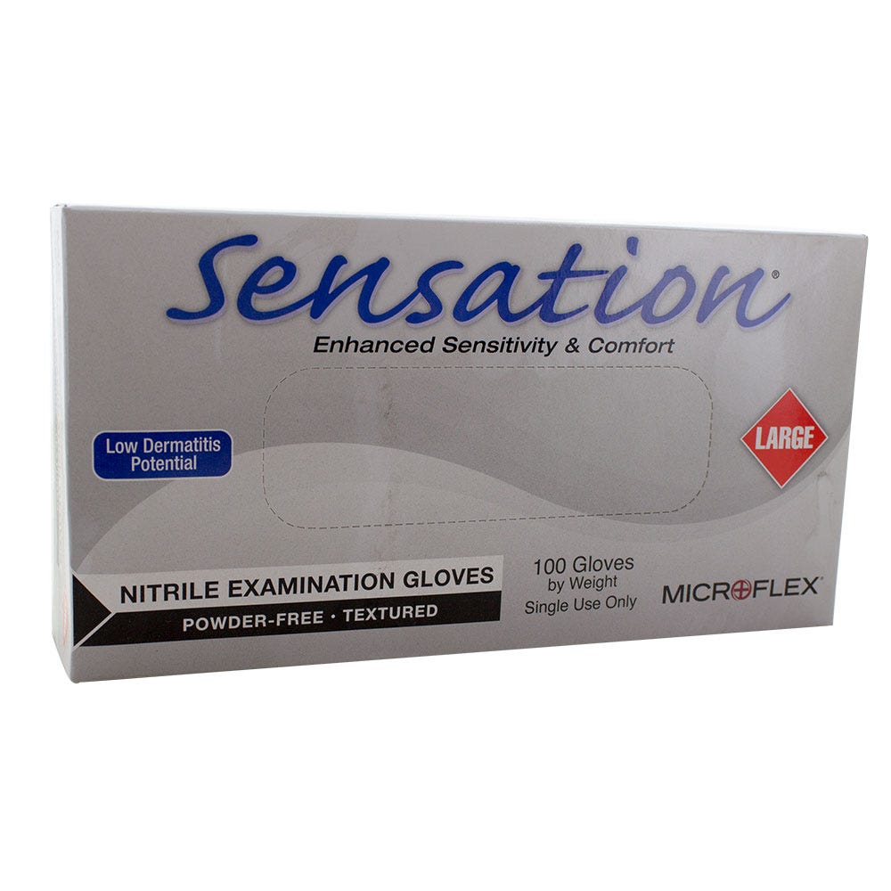Sensation® Nitrile Examination Gloves, Large, Powder-Free, Textured - 100/Box