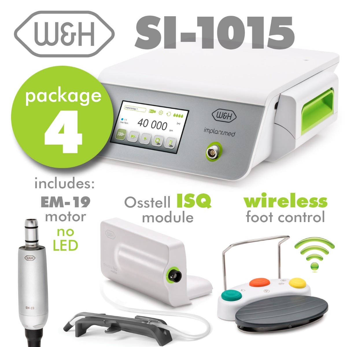 Implantmed Plus Set 4- Includes: SI-1015 Control Unit , EM-19 Motor, Wifi Wireless Foot Control, Osstell Module