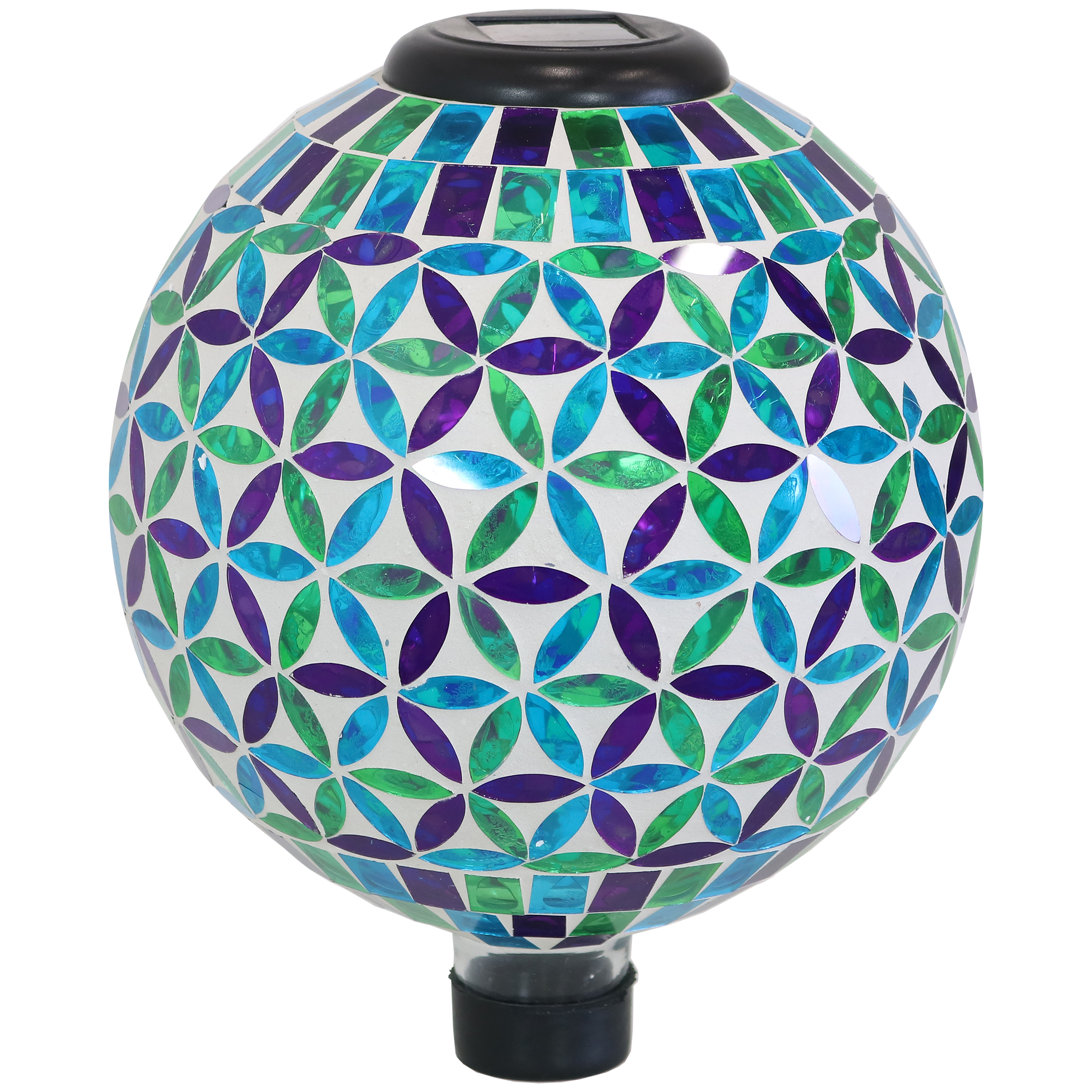 Sunnydaze Cool Blooms Glass Mosaic Gazing Globe with Solar Light - 10-Inch