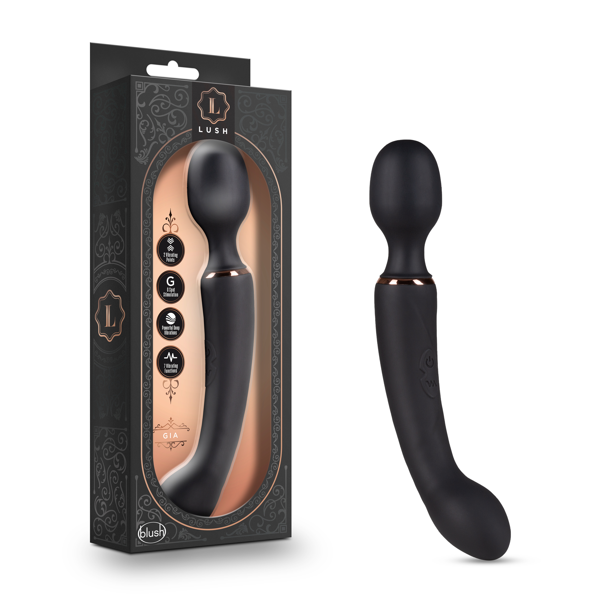 Blush Lush Gia 7 Function 2-In-1 Dual Motor Vibrating Massage Wand