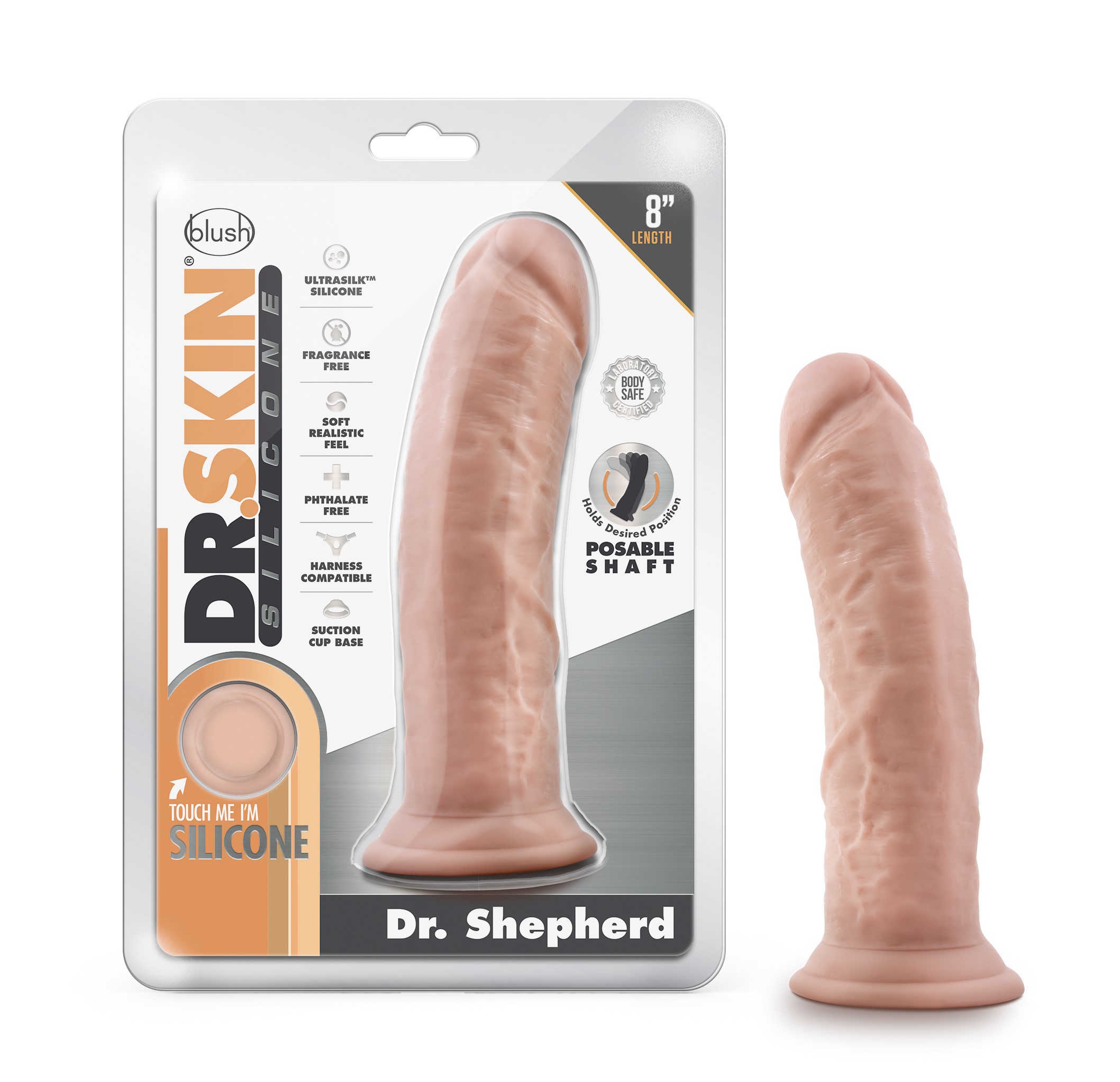 Blush Dr. Skin Silicone Dr. Shepherd Realistic Vanilla 8-Inch Long Dildo With Suction Cup Base