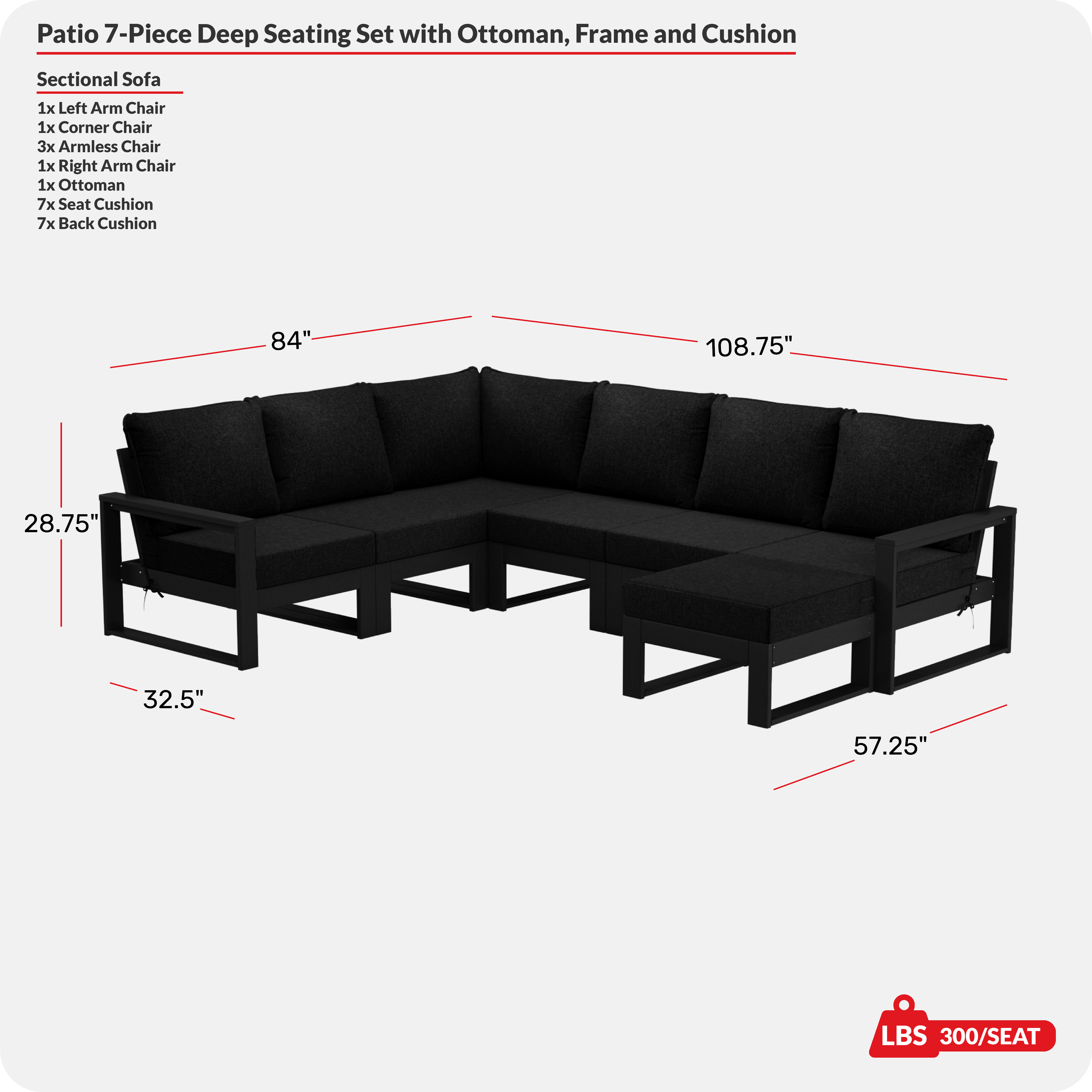 7-Piece Outdoor Modular L-Shaped Corner Patio Sectional Sofa SetCOS Spec Image