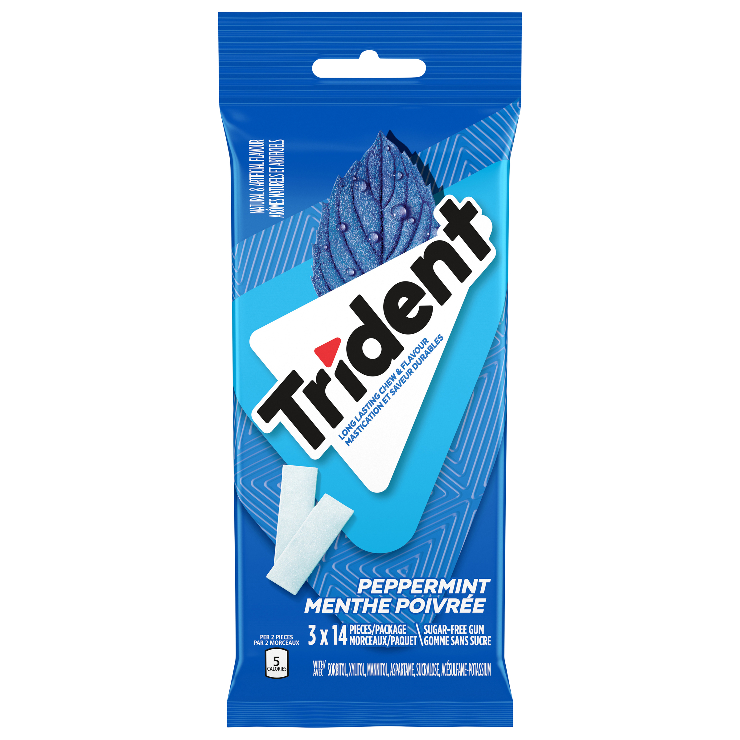 Trident Peppermint Sugar Free Gum, 3 Packs of 14 Pieces (42 Total Pieces)
