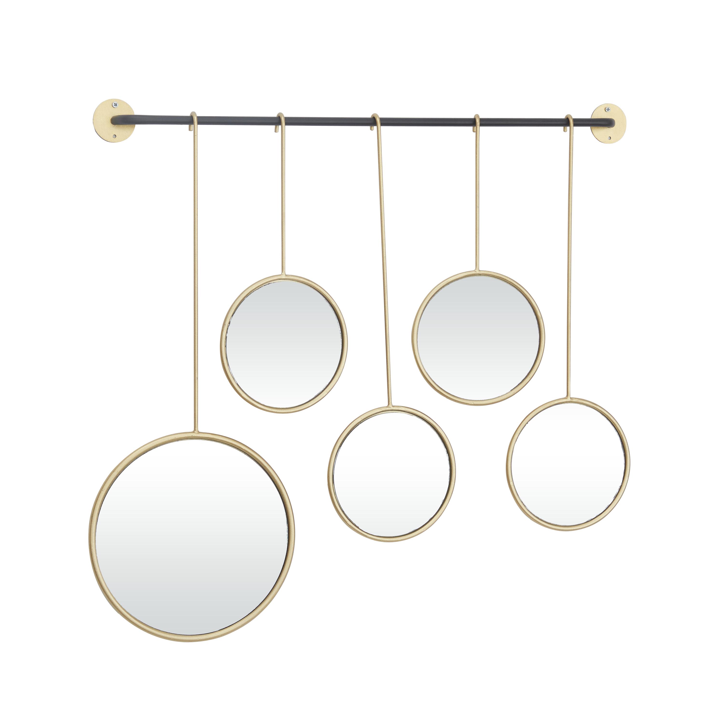 CosmoLiving by Cosmopolitan Gold Metal  Wall Mirror with Hanging Rod, 25" x 2" x 25"