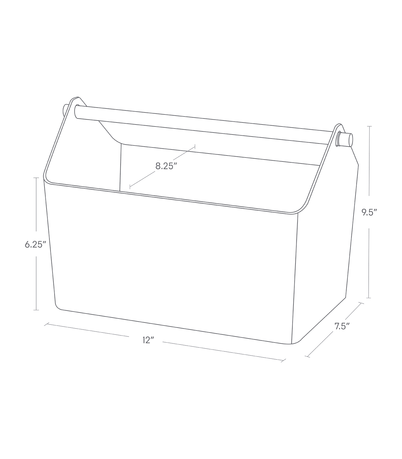 Dimension image for Storage Caddy on a white background including dimensions  L 8.27 x W 14.57 x H 9.45 inches