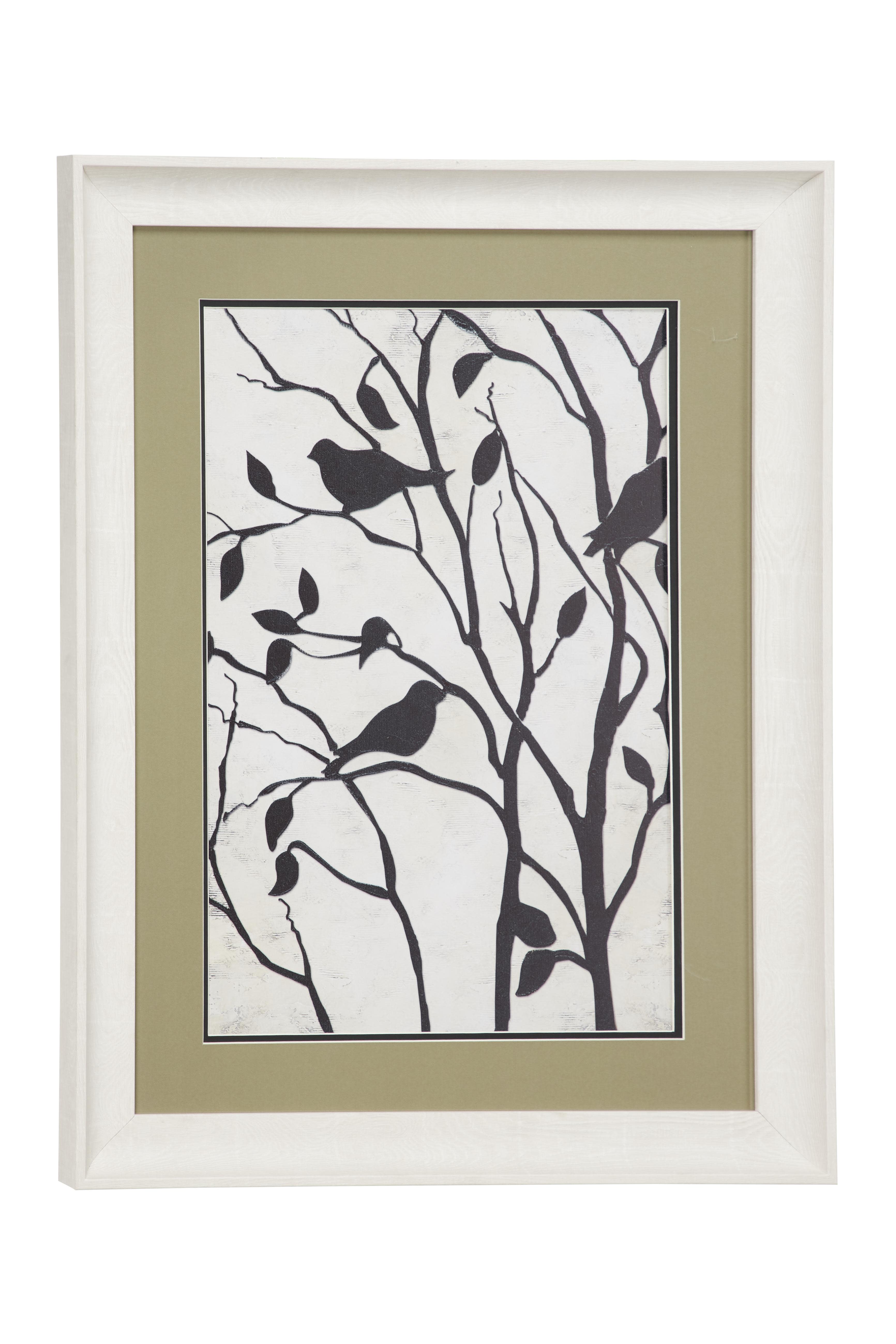 White Polystone Bird Home Wall Decor with Green Backing, 18" x 2" x 24"
