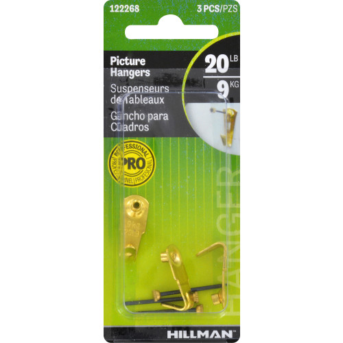 Hillman Professional Picture Hangers Brass 20lb 3 Pack