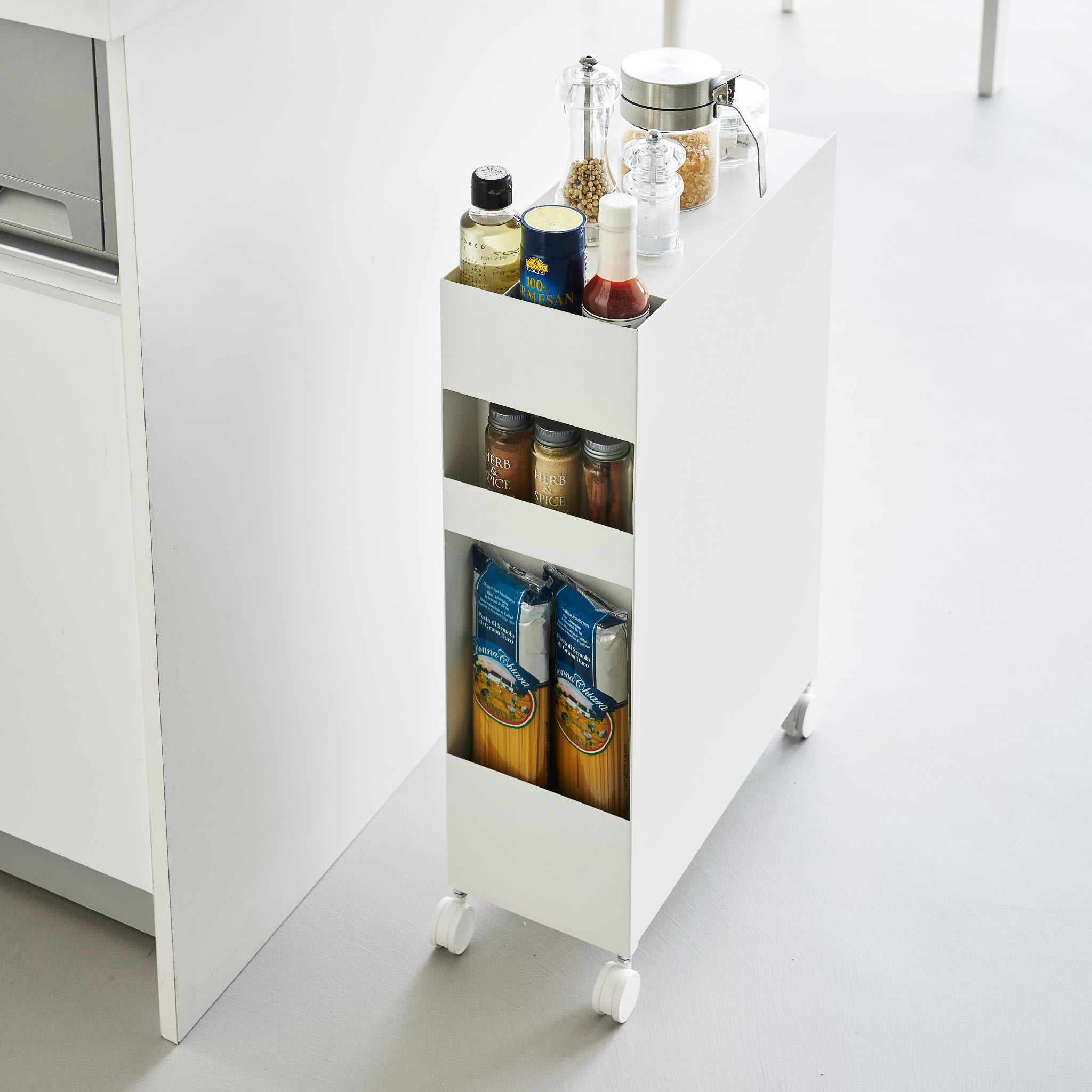 3-Tiered Storage Basket Stand with Casters : Two Rear Compartments