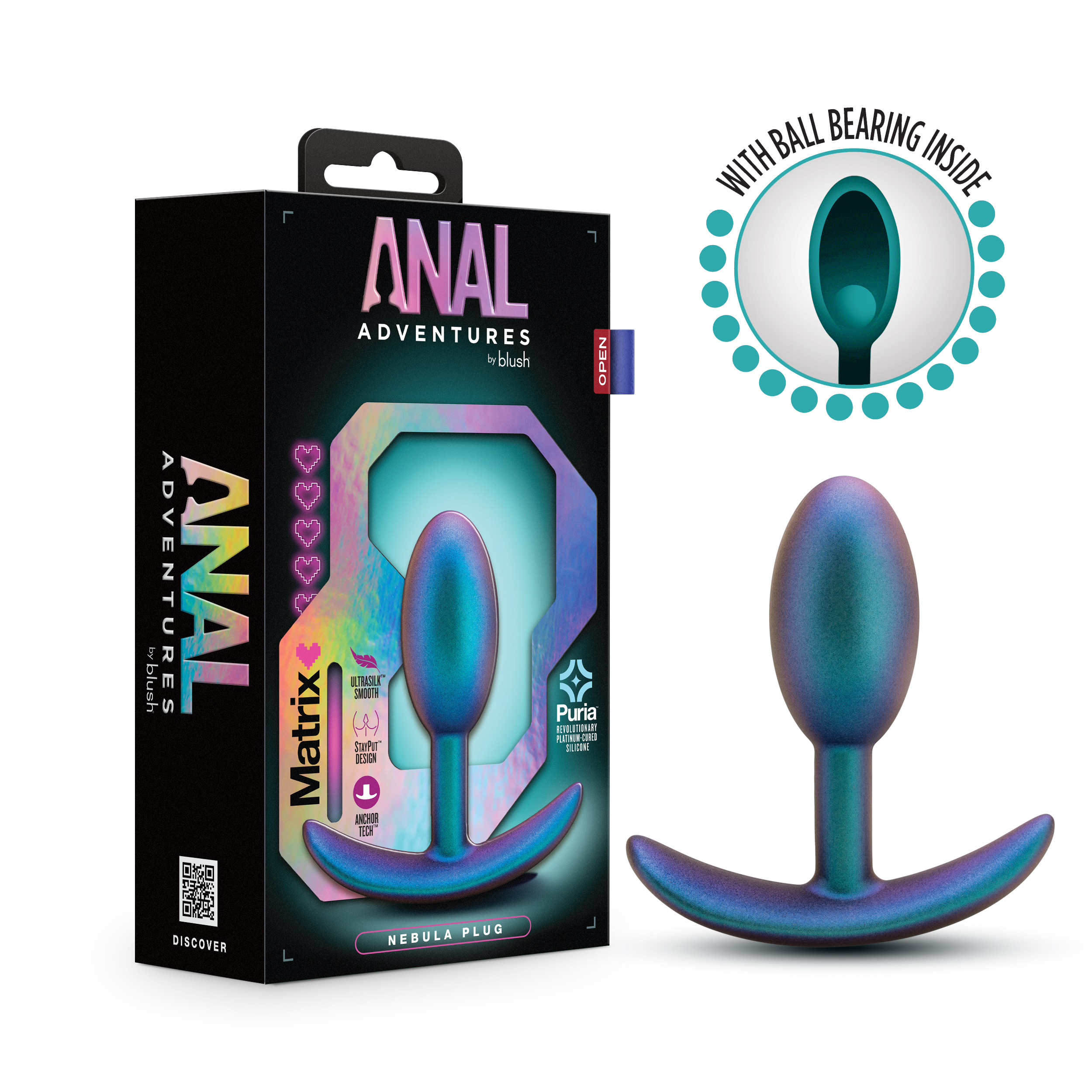 Blush Anal Adventures Matrix / The Nebula Plug: 3.5 inch Vibrating Inner Ball Butt Plug in Lunar Blue / With Stayput? Technology & Anchortech? Base