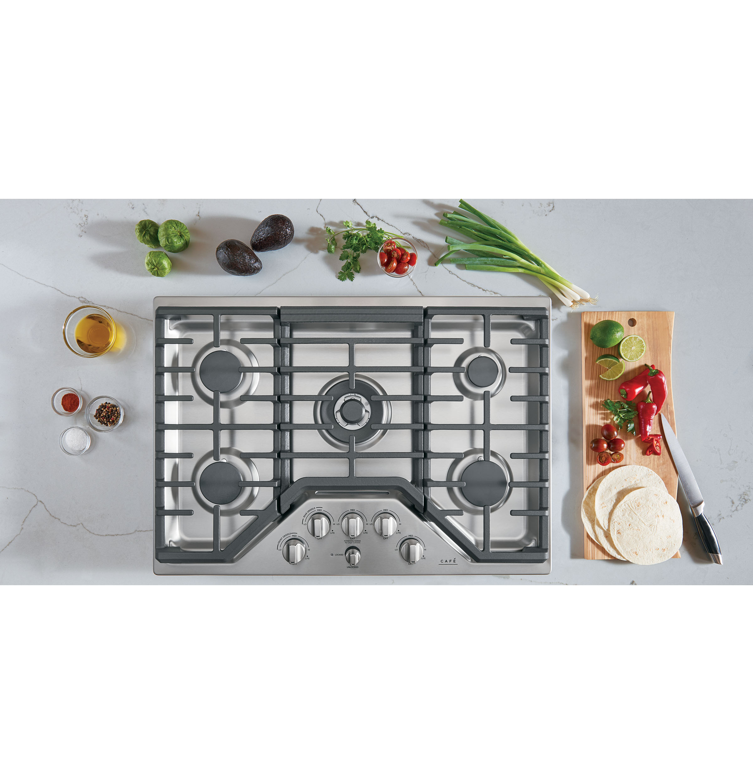 30" Width Gas Cktp 5 Burners 20,000 BTU Tri-Ring Power Boil Burner Cast Iron Griddle Incl ADA Compliant — Not Connectable view 3