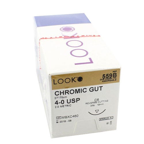 Chromic Gut Sutures, 4-0, C-6, Reverse Cutting, 27"