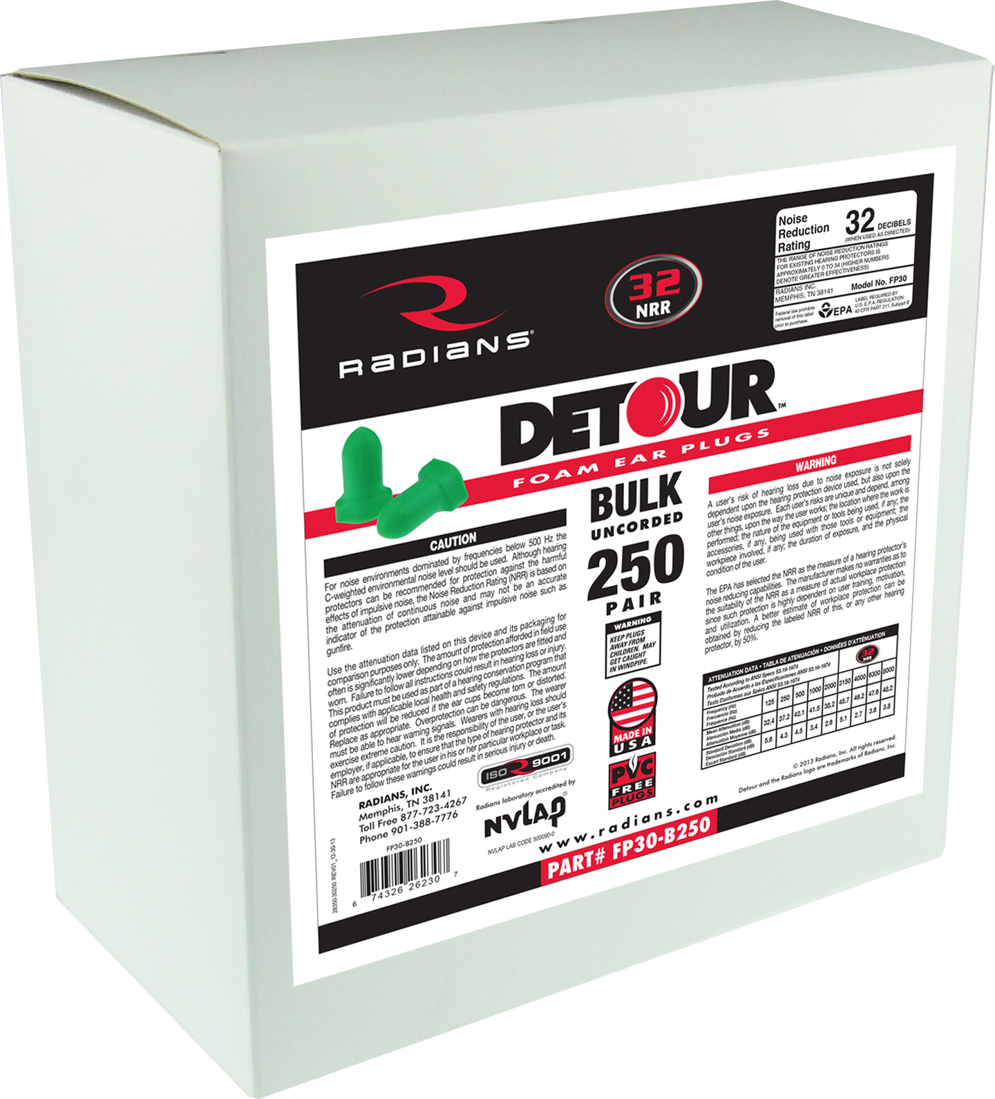Detour® Foam Uncorded Earplug Dispenser Refill - 250 Pair