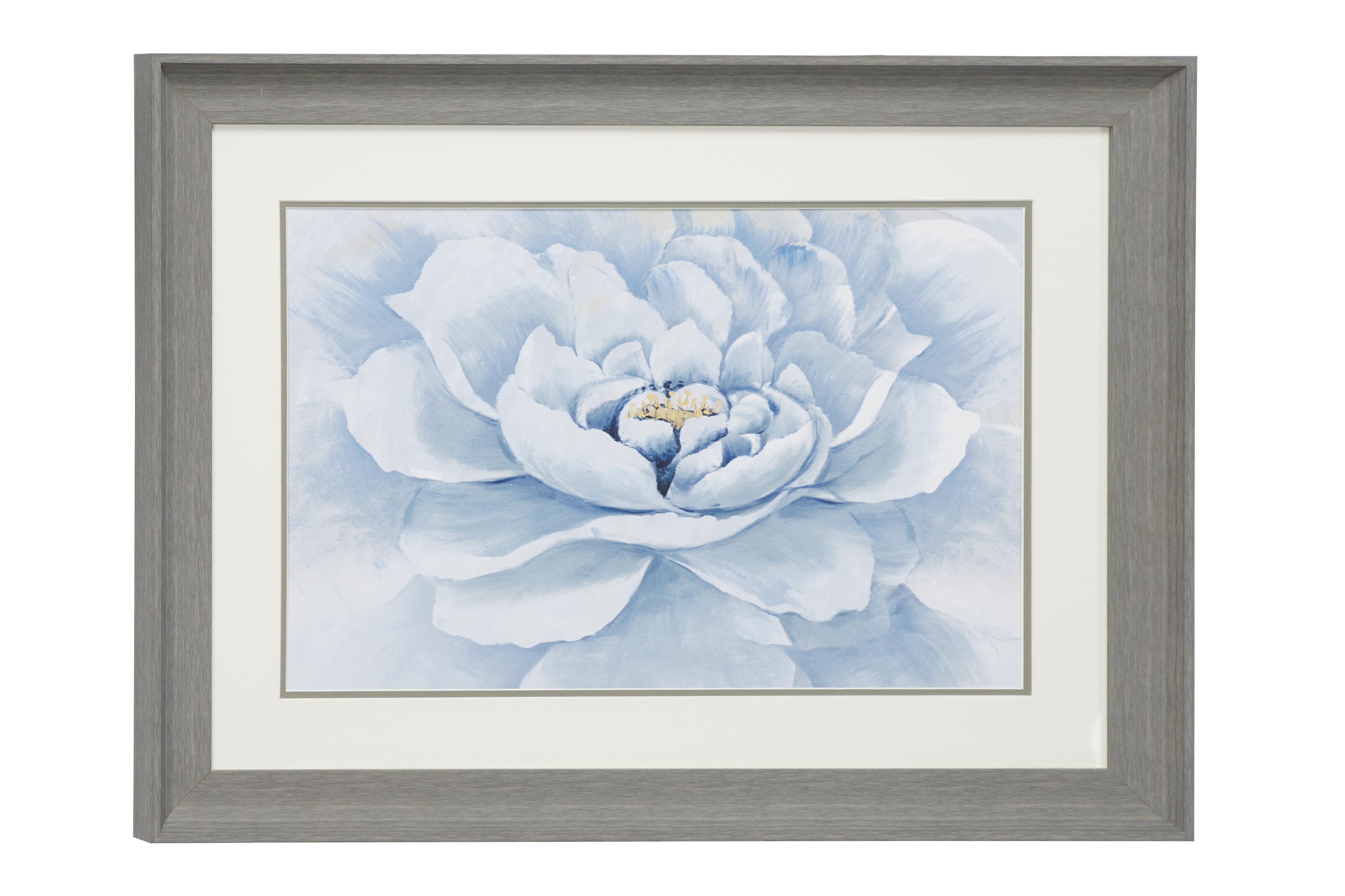 Blue Polystone Floral Wall Decor with Gray Frame, 24" x 2" x 18"