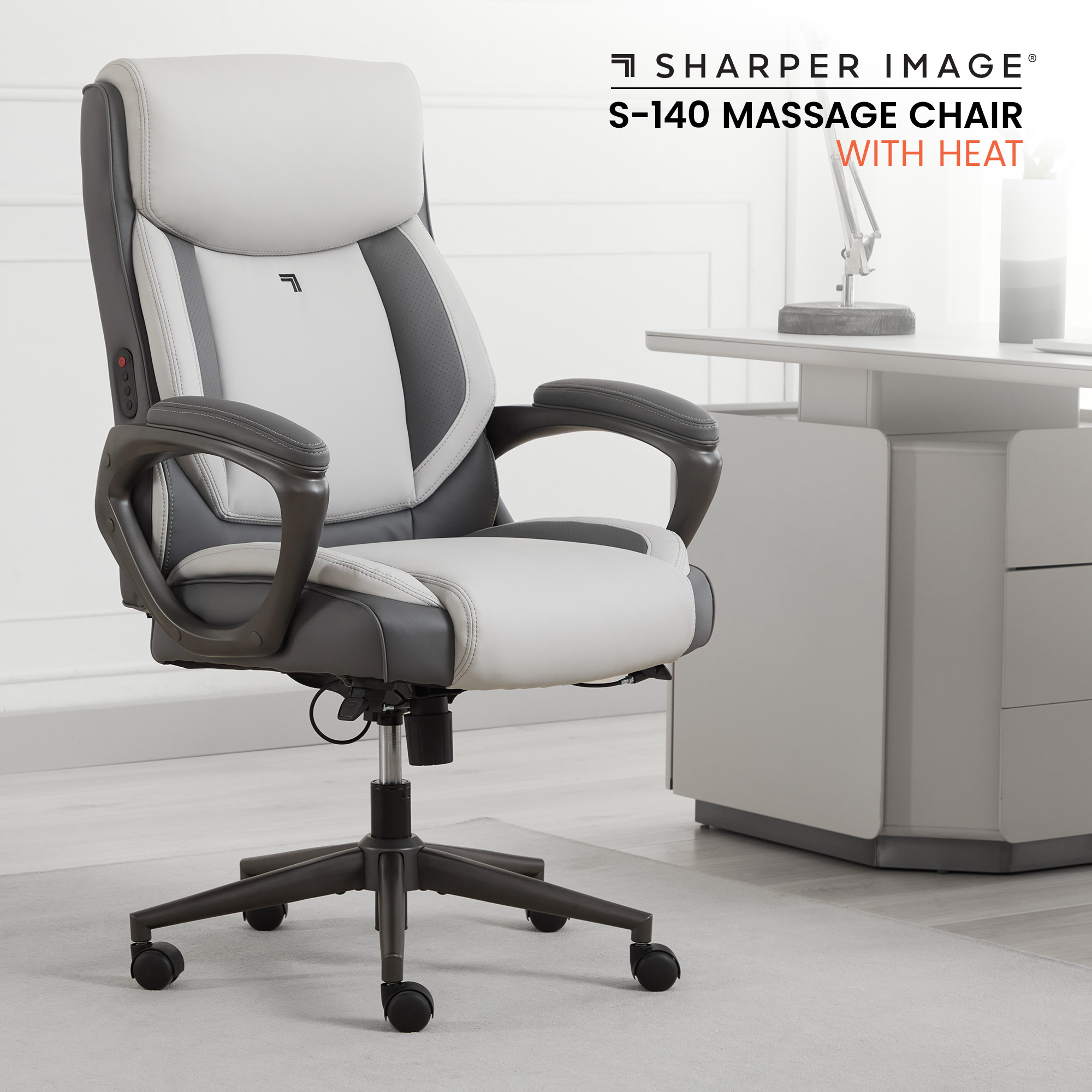thumbnail video image 3 of Sharper Image S-140 Massage and Heat Office Chair, White/Gray, 3 of 15