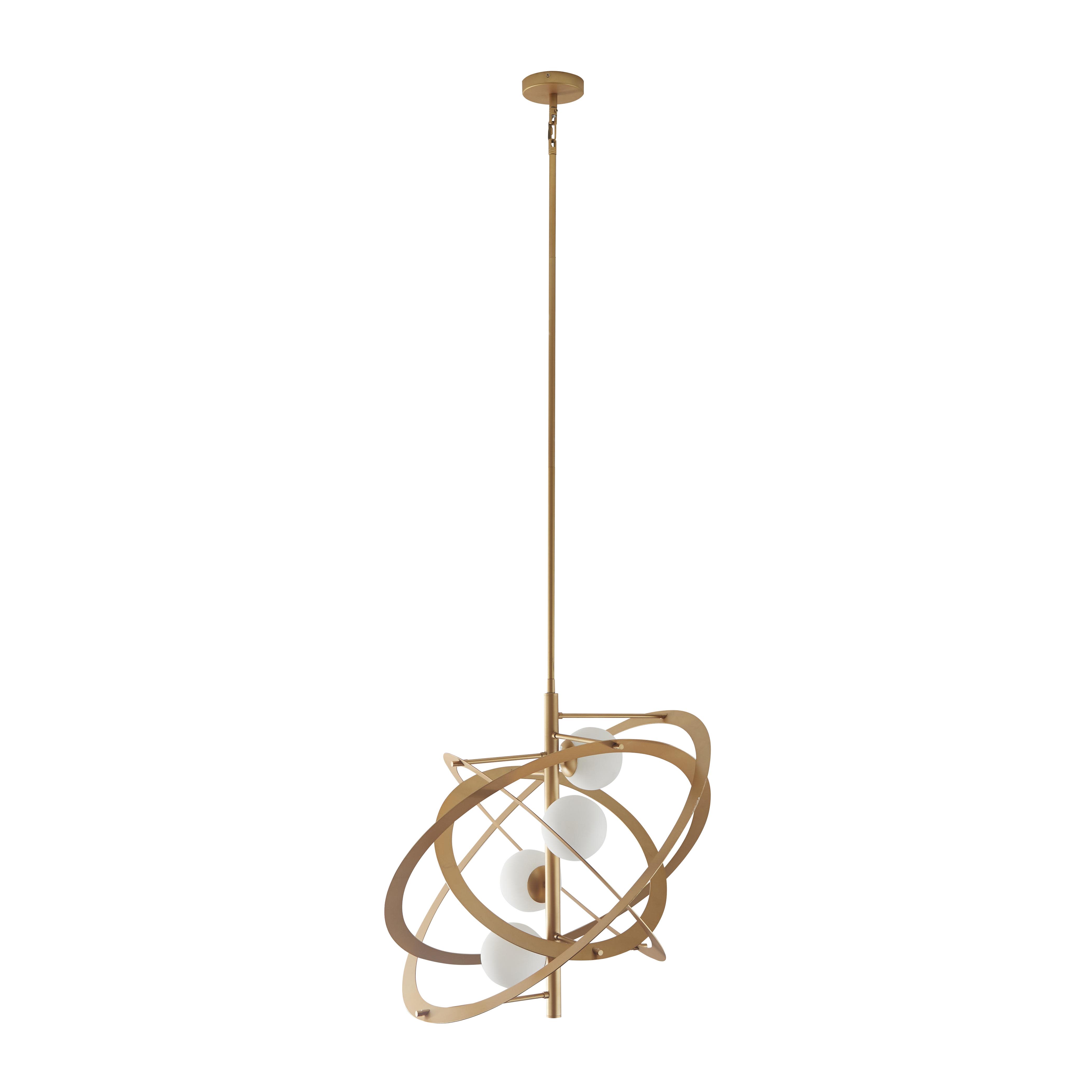 Gold Metal  Overlapping Ring 4 Light Chandelier with Suspension Rod, 30" x 30" x 70"