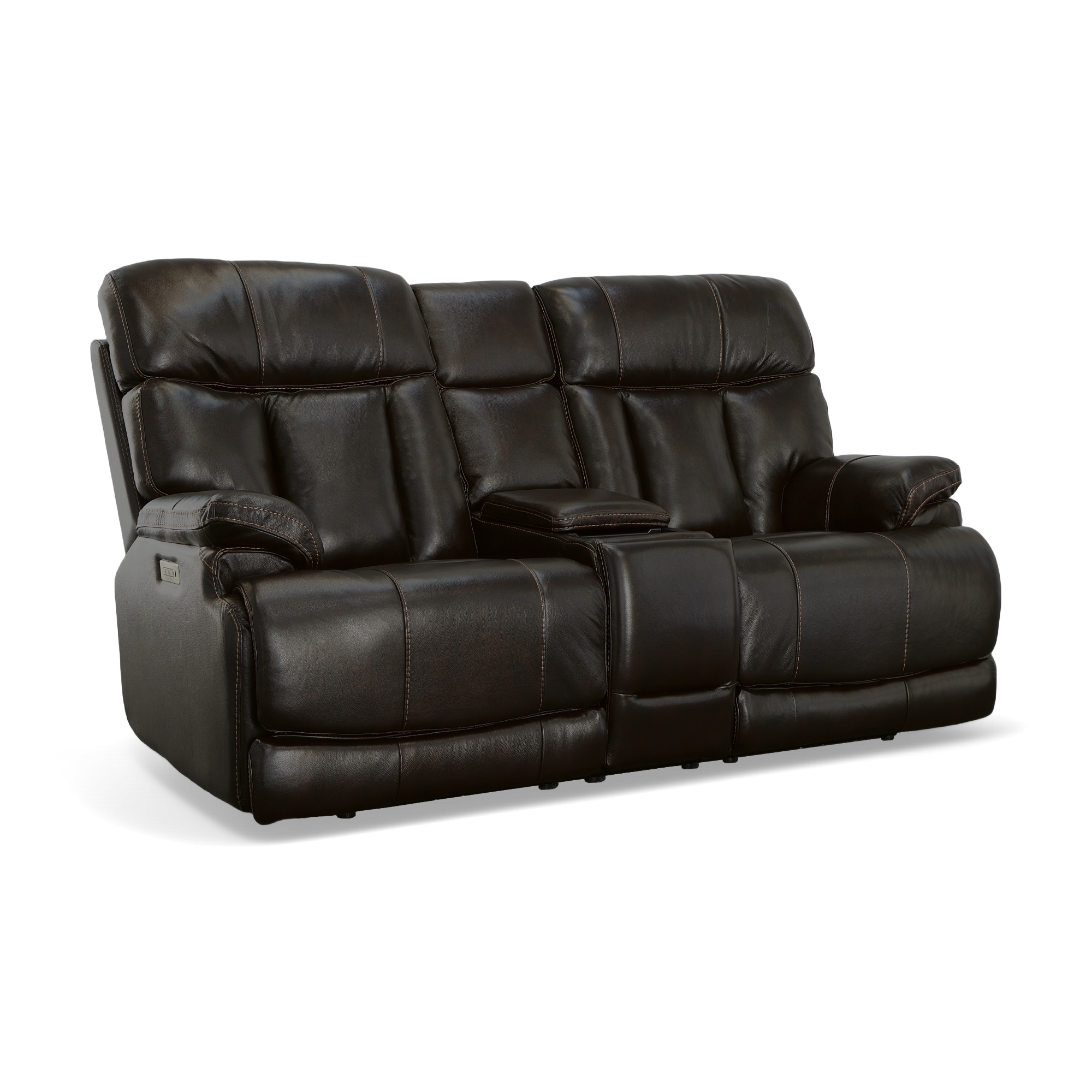 Flexsteel Clive Power Reclining Loveseat with Console, Power Headrests & Lumbar