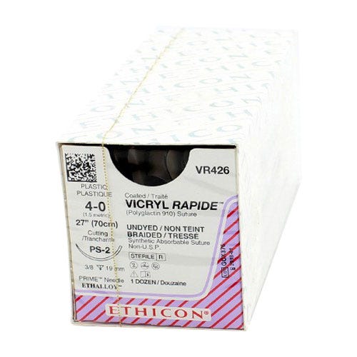 VICRYL RAPIDE™ Undyed Braided & Coated Sutures, 4-0, PS-2, Precision Point-Reverse Cutting, 27" - 12/Box