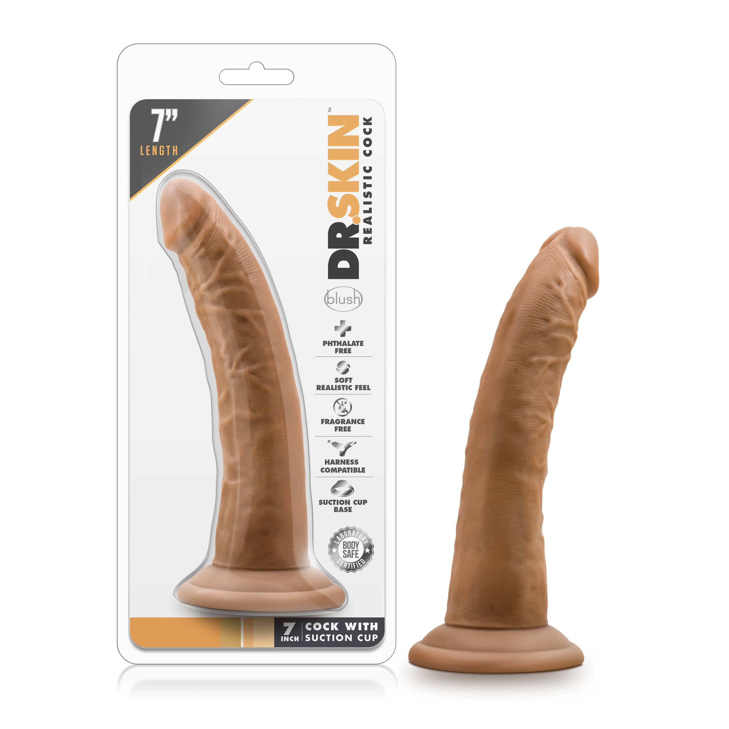 Blush Dr. Skin Realistic Mocha 7.5-Inch Long Dildo With Suction Cup Base