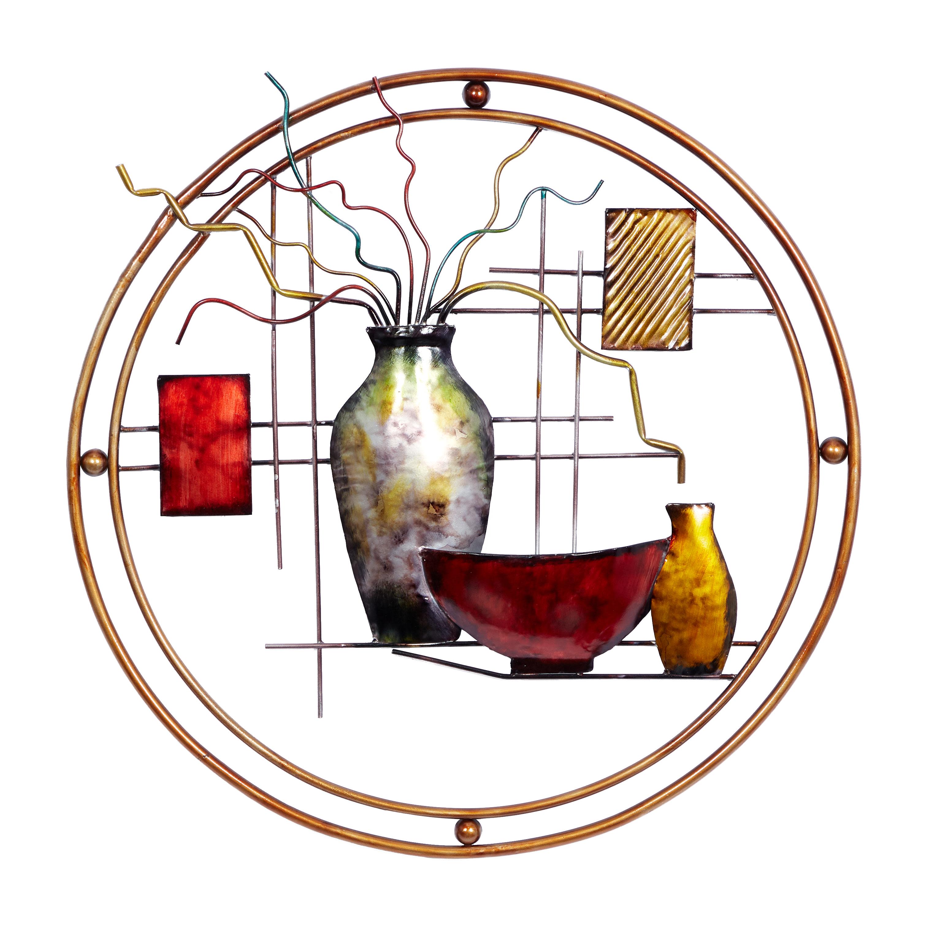 Multi Colored Metal Abstract Home Wall Decor with Vase Details, 24" x 22" x 1"