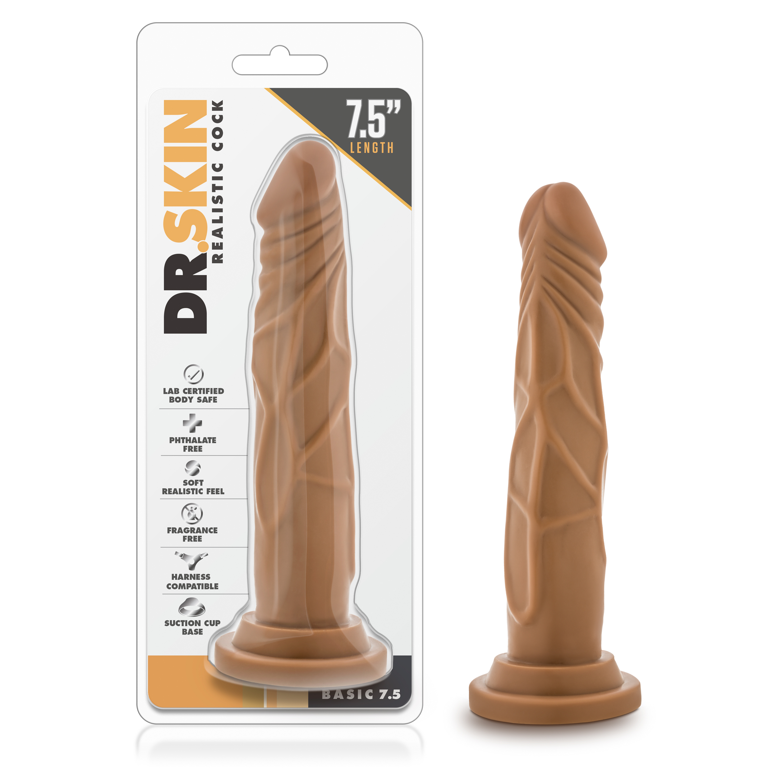 Blush Dr. Skin Realistic Cock Realistic Mocha 7.5-Inch Long Dildo With Suction Cup Base